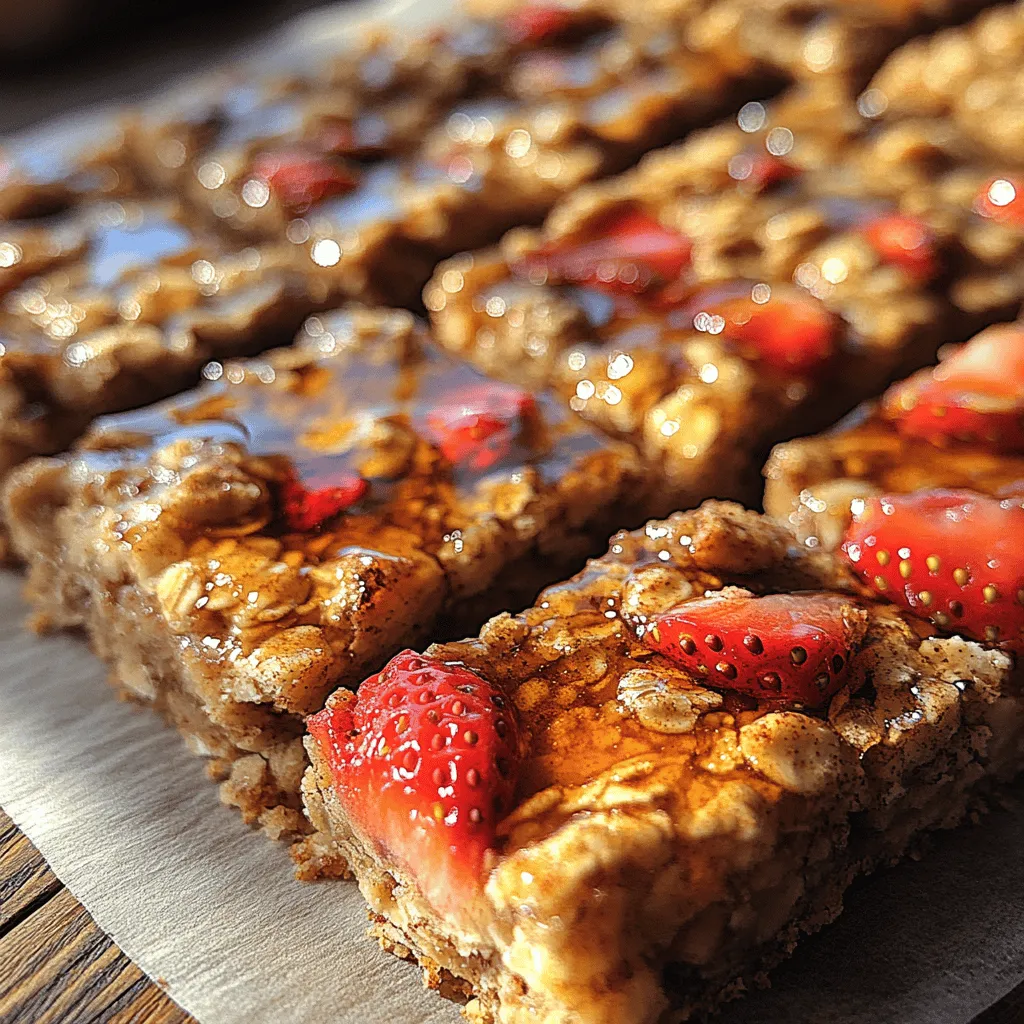 In recent years, the demand for healthier snack options has skyrocketed as more individuals seek to balance their busy lives with nutritious eating habits. As a result, snacks that are not only delicious but also packed with wholesome ingredients have become increasingly popular. Among these, <strong>Strawberry Oatmeal Delight Bars</strong> stand out as a delightful choice, effortlessly merging taste and nutrition into a single, satisfying treat.” /></p>
</p>
<h3>Preparation: Setting Up for Success</h3>
</p>
<p>Before diving into the delightful world of baking Strawberry Oatmeal Delight Bars, it is crucial to set up your workspace efficiently. Preheating your oven to 350°F (175°C) is the first step in ensuring that your bars bake evenly. Preheating allows the oven to reach the right temperature, which is essential for achieving that golden-brown finish. While the oven warms up, prepare your baking dish—typically an 8-inch by 8-inch square pan works well for this recipe. Line the bottom and sides with parchment paper, allowing some overhang on the sides. This not only makes it easier to remove the bars later but also helps prevent sticking and ensures a clean finish.</p>
</p>
<h3>Mixing Dry Ingredients: Creating the Base</h3>
</p>
<p>With your oven preheated and your baking dish ready, it’s time to focus on the dry ingredients. In a large mixing bowl, combine rolled oats, flour (whether wheat or gluten-free), baking powder, and a pinch of salt. The key to a well-textured bar is in the mixing. Properly combining these dry ingredients ensures that the leavening agent is evenly distributed, which is critical for achieving a consistent rise throughout the bars. Use a whisk to break up any clumps and create a uniform mixture. This step is essential as it sets the foundation for the overall texture of the bars, ensuring they are neither too dense nor too crumbly.</p>
</p>
<h3>Combining Wet Ingredients: Achieving Smoothness</h3>
</p>
<p>Next, it’s time to focus on the wet ingredients, which will provide moisture and flavor to your Strawberry Oatmeal Delight Bars. In a separate bowl, whisk together mashed bananas (or applesauce for a lower-calorie option), maple syrup (or honey if not vegan), melted coconut oil, and vanilla extract. For the best results, ensure that your melted coconut oil is not too hot; otherwise, it can cook the banana mixture. The goal here is to achieve a smooth, consistent batter that will blend seamlessly with the dry ingredients.</p>
</p>
<p>To achieve the right consistency, mix the wet ingredients thoroughly but gently. Overmixing can lead to a dense texture, so aim for just combined. If you notice any lumps from the bananas, that is perfectly fine, as they will add delightful flavor and moisture to the bars.</p>
</p>
<h3>Bringing It All Together: The Perfect Combination</h3>
</p>
<p>Now comes the exciting part—bringing the wet and dry ingredients together. Pour the wet mixture into the bowl containing the dry ingredients. Using a spatula, gently fold the ingredients together, being careful not to overmix. The aim is to combine them just until there are no visible dry spots. This gentle folding technique helps maintain the integrity of the strawberries, which you will fold in next.</p>
</p>
<p>Before adding the strawberries, chop them into bite-sized pieces. Gently fold the chopped strawberries into the mixture, ensuring they are evenly distributed without breaking them apart too much. This way, each bite of your bars will have a burst of strawberry flavor.</p>
</p>
<h3>Baking Process: Timing and Tips</h3>
</p>
<p>Once your mixture is complete, pour it into the prepared baking dish, spreading it evenly with your spatula. Bake in the preheated oven for 25 to 30 minutes. The bars are done when the edges start to turn golden brown, and a toothpick inserted into the center comes out clean or with a few moist crumbs. Avoid opening the oven door too frequently, as this can cause fluctuations in temperature which may affect the baking process.</p>
</p>
<p>After removing the bars from the oven, let them cool in the pan for about 10-15 minutes. This cooling period is crucial, as cutting them too soon can lead to a crumble rather than clean bars. After cooling, use the parchment overhang to lift the bars out of the pan and place them on a wire rack to cool completely. This step allows for better airflow around the bars, preventing them from becoming soggy.</p>
</p>
<h3>Storage Tips: Keeping Your Bars Fresh</h3>
</p>
<p>To keep your Strawberry Oatmeal Delight Bars fresh and tasty, proper storage is key. Once completely cooled, cut the bars into squares or rectangles, depending on your preference. Store them in an airtight container at room temperature for up to five days. If you want to keep them longer, consider refrigerating them, where they can last for up to a week.</p>
</p>
<p>For even longer storage, you can freeze the bars. Wrap each bar individually in plastic wrap, then place them in a freezer-safe bag or container. They can be frozen for up to three months—perfect for meal prep! When you’re ready to enjoy a bar, simply remove it from the freezer and allow it to thaw at room temperature or warm it in the microwave for a few seconds.</p>
</p>
<h3>Nutritional Benefits of Strawberry Oatmeal Delight Bars</h3>
</p>
<h4>Healthy Snacking Made Easy</h4>
</p>
<p>Strawberry Oatmeal Delight Bars not only satisfy your sweet tooth but also pack a nutritious punch. Each bar contains approximately 150-200 calories, depending on the specific ingredients and portion size. They are high in fiber, thanks to the oats and strawberries, which contribute to digestive health and help maintain steady energy levels. Additionally, these bars provide a modest amount of protein, making them a great option for a pre- or post-workout snack.</p>
</p>
<h4>Suitable for Various Diets</h4>
</p>
<p>One of the best aspects of this recipe is its adaptability. You can easily modify it to accommodate various dietary needs. For a vegan version, simply use flax eggs or applesauce instead of traditional eggs. If you’re gluten-sensitive, substitute regular flour with a gluten-free alternative like almond flour or oat flour. For those with nut allergies, you can skip any nut-based toppings or use seeds instead.</p>
</p>
<h4>Impact on Energy Levels and Satisfaction</h4>
</p>
<p>The combination of oats and strawberries in these bars offers a slow-release of energy, which can help you stay energized throughout the day. The fiber content keeps you feeling full longer, making these bars an ideal choice for breakfast or an afternoon snack. Including wholesome ingredients like oats, fruits, and natural sweeteners means you can enjoy a treat without the guilt of refined sugars and unhealthy fats.</p>
</p>
<h3>Creative Serving Suggestions and Pairings</h3>
</p>
<h4>Pairing Ideas for Breakfast or Snacks</h4>
</p>
<p>While Strawberry Oatmeal Delight Bars can be enjoyed on their own, consider pairing them with other wholesome foods for a more balanced meal. Try serving them with a dollop of Greek yogurt for added protein and creaminess, or spread some nut butter on top for a satisfying crunch. Fresh fruit, like banana slices or a handful of blueberries, can also enhance the flavor and nutritional value of your snack.</p>
</p>
<h4>Creative Ways to Use Leftover Bars</h4>
</p>
<p>If you find yourself with leftover bars, don’t fret! There are countless ways to repurpose them into delicious new creations. Crumble the bars over a bowl of yogurt or oatmeal for added texture and flavor. You can also use them as a topping for desserts like ice cream or smoothies, transforming them into a delightful crumble topping. Alternatively, warm them slightly and serve with a scoop of your favorite frozen yogurt for a quick dessert.</p>
</p>
<h3>Conclusion</h3>
</p>
<p>Strawberry Oatmeal Delight Bars are not only a delicious and wholesome snack, but they also offer a multitude of health benefits. With their high fiber content, low-calorie count, and versatility for various dietary needs, these bars are the perfect addition to any healthy lifestyle. We encourage you to try this recipe and enjoy the satisfaction of creating a nutritious homemade snack that your whole family will love. By incorporating wholesome ingredients into your daily diet, you can foster better health and well-being while enjoying the flavors and textures of delicious foods. So gather your ingredients, get baking, and indulge in this delightful treat that proves healthy snacking can be both easy and enjoyable!</p>
</div>
