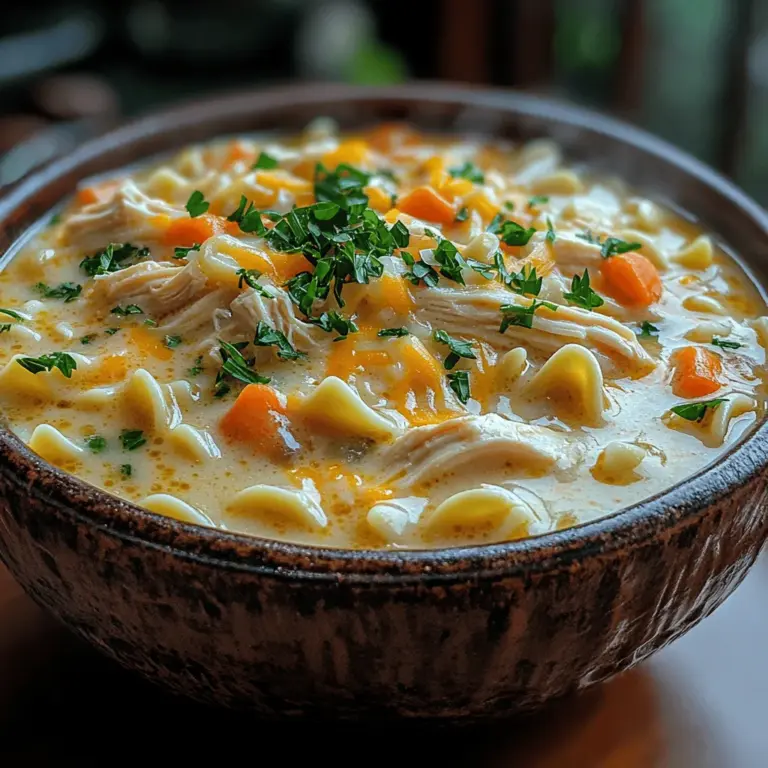 What sets this soup apart from traditional chicken noodle recipes is its luxurious creaminess and a flavor profile that is bursting with depth. The term "crack" in the name hints at the addictive quality of this dish, which combines tender chicken, rich cheeses, and robust seasonings to create a dish that you’ll crave time and again. Each spoonful is a perfect balance of savory, creamy, and slightly spicy, making it a versatile option for various palates.