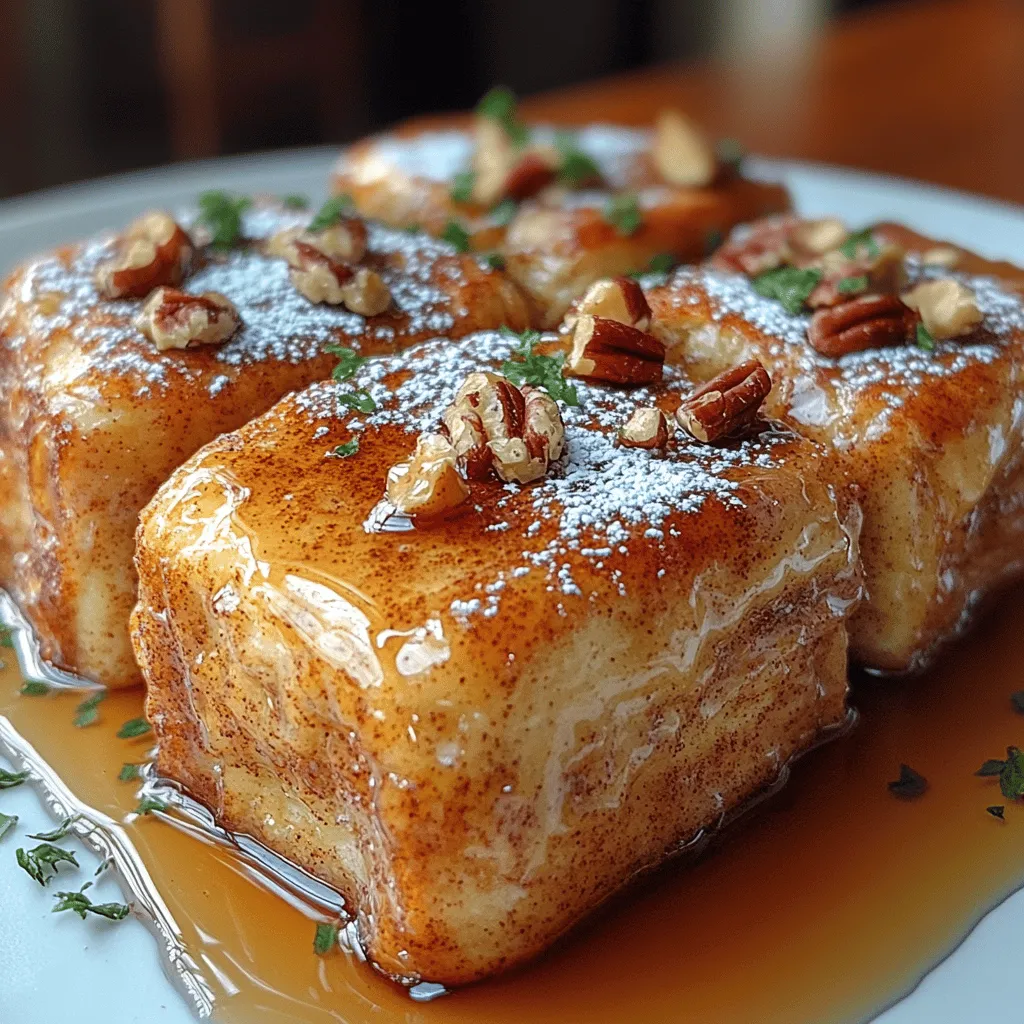 Imagine waking up to the comforting aroma of freshly baked cinnamon rolls, combined with the delightful texture of golden-brown French toast. The <strong>Cinnamon Roll French Toast Delight</strong> is a harmonious fusion of two beloved breakfast classics that transforms your morning routine into a joyful culinary experience. This indulgent recipe is perfect for special occasions, family brunches, or simply as a well-deserved weekend treat.” /></p>
</p>
<p><strong>Crafting the Perfect Custard Mixture</strong></p>
</p>
<p>Creating the custard mixture is one of the most crucial steps in preparing Cinnamon Roll French Toast Delight. This mixture is what binds the flavors together and gives the dish its characteristic creamy texture. Start by cracking four large eggs into a mixing bowl. The eggs serve as the base of the custard, providing structure and richness. Next, pour in one cup of whole milk. For a creamier custard, you can substitute part of the milk with heavy cream, but whole milk should suffice for most occasions.</p>
</p>
<p>Whisk the eggs and milk together vigorously until they are fully combined and the mixture is smooth. This is the time to add in the spices that will elevate your custard to new heights. A teaspoon of pure vanilla extract is a must for that aromatic sweetness. For an extra kick, add half a teaspoon of ground cinnamon and a pinch of nutmeg. These spices not only enhance the flavor profile but also create a warm, inviting aroma as the dish cooks.</p>
</p>
<p>Continue whisking until the mixture is uniform, ensuring that there are no streaks of egg or milk visible. The goal is to achieve a smooth, velvety custard that will envelop the cinnamon roll pieces when soaked. Once your custard is prepared, set it aside to allow the flavors to meld while you get ready for the next step.</p>
</p>
<p><strong>Soaking the Cinnamon Roll Pieces</strong></p>
</p>
<p>Soaking the cinnamon roll pieces is where the magic truly happens. It’s essential to allow the pieces to absorb the custard mixture fully. This step ensures that every bite of your French toast is infused with flavor and moisture, resulting in a delightful contrast between the soft interior and the slightly crisp exterior.</p>
</p>
<p>Begin by cutting your cinnamon rolls into thick chunks, about 1 to 2 inches in size. Place the pieces in a large bowl or baking dish, making sure they are spread out evenly. Pour the prepared custard mixture over the cinnamon roll pieces, ensuring that each piece is coated. Gently press down on the pieces with a spatula or your hands, allowing them to soak up the custard.</p>
</p>
<p>Let the cinnamon rolls sit for at least 15-20 minutes. This soaking time is vital; it ensures that the custard seeps into every crevice of the cinnamon roll, making for a more flavorful and moist French toast. If you have the time, consider soaking them for up to 30 minutes or even longer. This will enhance the flavors further and create a wonderfully indulgent dish.</p>
</p>
<p><strong>Cooking Techniques for Optimal Results</strong></p>
</p>
<p>Now that your cinnamon roll pieces are adequately soaked, it’s time to cook them to perfection. The cooking technique is key to achieving that beautiful golden-brown crust while keeping the inside soft and fluffy. Start by heating a non-stick skillet or griddle over medium heat. It’s essential to preheat the cooking surface to the right temperature; too hot, and the outside will burn before the inside is fully cooked; too low, and you’ll miss out on that desirable crust.</p>
</p>
<p>Add a tablespoon of butter to the skillet and allow it to melt, coating the surface evenly. Once the butter is sizzling, carefully place the soaked cinnamon roll pieces into the skillet. Avoid overcrowding the skillet; spacing them out allows each piece to cook evenly and form a nice crust. Cook the pieces for about 3-4 minutes on one side until golden brown, then flip them over and repeat on the other side. You may need to adjust the heat as you cook to maintain a steady temperature.</p>
</p>
<p>If you find that the pieces are browning too quickly, reduce the heat slightly. Conversely, if they’re not browning enough, you can increase the heat. The goal is to achieve a crispy exterior while ensuring that the custard inside has set and the flavors have melded beautifully. Once cooked, transfer the French toast to a warm oven set at 200°F (93°C) to keep them warm while you finish cooking the remaining pieces.</p>
</p>
<p><strong>Serving Suggestions</strong></p>
</p>
<p>Presentation plays a significant role in the enjoyment of any dish, especially for something as delightful as Cinnamon Roll French Toast Delight. To serve, arrange the cooked cinnamon roll French toast on a large platter or individual plates. Drizzle generously with warm maple syrup, allowing it to soak into the cracks of the cinnamon rolls. The syrup adds a beautiful sheen and enhances the sweetness of the dish.</p>
</p>
<p>For an extra touch, dust the top with powdered sugar to create a lovely contrast against the warm, golden-brown pieces. You can also sprinkle chopped pecans or walnuts for added texture and a nutty flavor that complements the cinnamon rolls perfectly. Fresh fruit, such as sliced strawberries or blueberries, can add a pop of color and freshness to the plate, making the dish even more inviting.</p>
</p>
<p>Encourage your guests to customize their servings with additional toppings like whipped cream or a side of yogurt for a creamy contrast. The combination of flavors and textures will make every bite memorable, turning a simple breakfast into a gourmet experience.</p>
</p>
<p><strong>Nutritional Insights</strong></p>
</p>
<p>While Cinnamon Roll French Toast Delight is indeed indulgent, it also offers some nutritional benefits. The base ingredients—eggs, milk, and cinnamon rolls—bring a mix of protein, carbohydrates, and fats. Eggs provide essential amino acids and healthy fats, while milk contributes calcium and vitamins. The cinnamon adds not only flavor but also antioxidants, which can support overall health.</p>
</p>
<p>For those looking to customize the recipe for dietary needs, there are several options. You can use whole grain or gluten-free cinnamon rolls to cater to different dietary restrictions. Additionally, substituting almond milk or oat milk for whole milk can accommodate lactose intolerance or a vegan diet (if using egg substitutes). By making these small changes, you can enjoy the same comforting flavors while adhering to personal dietary preferences.</p>
</p>
<p><strong>Occasions for Enjoying Cinnamon Roll French Toast Delight</strong></p>
</p>
<p>Cinnamon Roll French Toast Delight is a versatile dish that fits perfectly into various occasions. It shines during family breakfasts, where the aroma wafting through the kitchen brings everyone together to share a delightful meal. The dish is also an excellent choice for brunch gatherings with friends, allowing for easy preparation and serving.</p>
</p>
<p>During special occasions like holidays or birthdays, this recipe can serve as a centerpiece, adding a touch of sweetness and indulgence to the celebration. Imagine serving it at a festive brunch table, surrounded by fresh flowers and colorful fruits, creating a warm and inviting atmosphere. The joy of sharing this dish with loved ones enhances the experience, making it memorable for everyone involved.</p>
</p>
<p>Whether it’s a lazy Sunday morning, a holiday gathering, or a casual get-together, Cinnamon Roll French Toast Delight is sure to impress and create lasting memories with every bite.</p>
</p>
<p><strong>Conclusion</strong></p>
</p>
<p>In conclusion, Cinnamon Roll French Toast Delight is a sweet and comforting breakfast dish that encapsulates the joy of indulgence and togetherness. Its rich flavors, soft textures, and delightful presentation make it a perfect choice for any occasion, whether it’s a special celebration or a simple family gathering. The simplicity of the recipe allows anyone, regardless of culinary skill, to create a dish that feels gourmet and satisfying.</p>
</p>
<p>Encouraging readers to embrace their culinary creativity is essential. This recipe not only offers a delicious outcome but also inspires experimentation with flavors and ingredients. So gather your loved ones, whip up this delightful Cinnamon Roll French Toast, and enjoy the sweet moments that come with sharing a meal. The delightful results will surely make it a staple in your breakfast repertoire, inviting you back to the kitchen time and time again.</p>
</div>