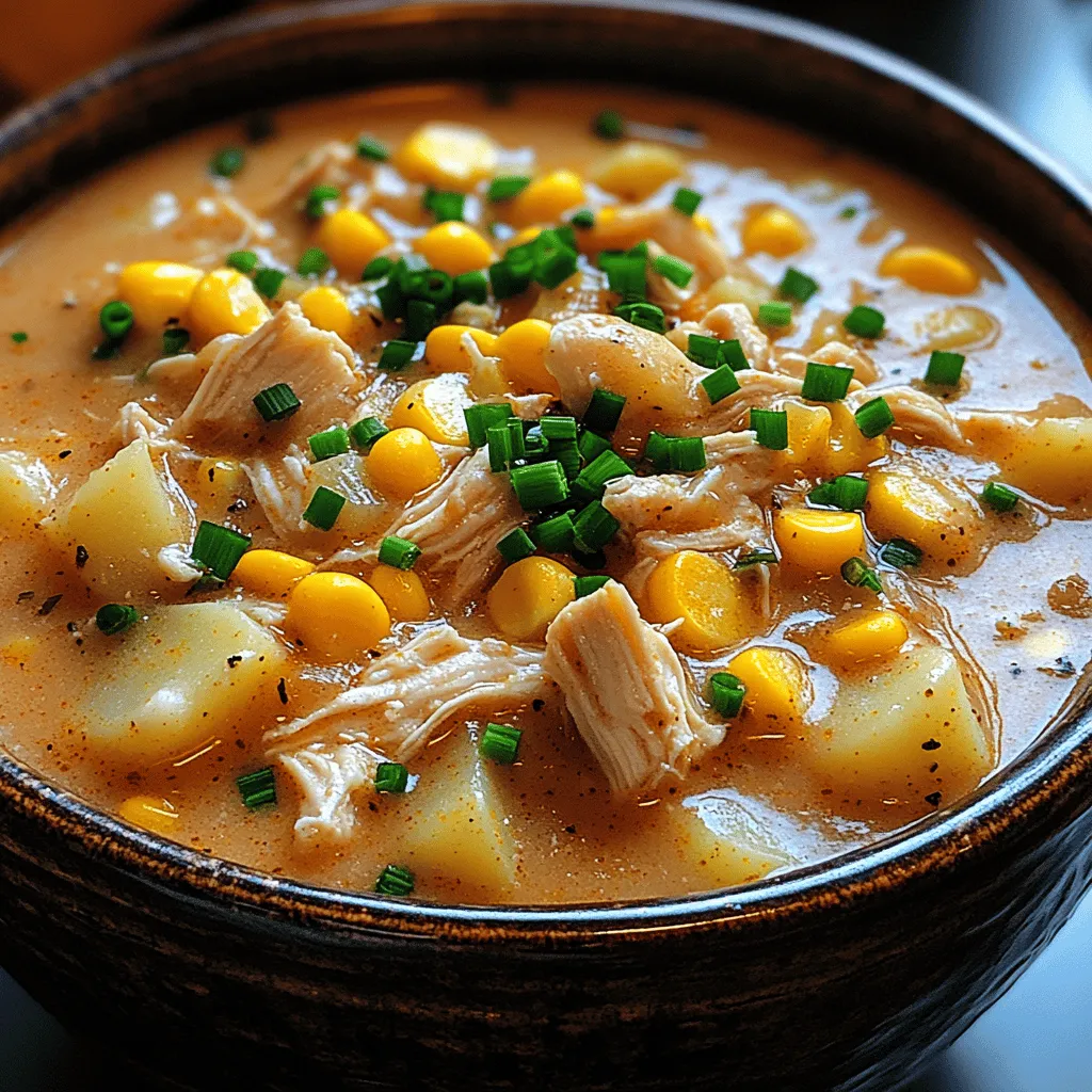 When the temperature drops and the leaves start to turn, there's nothing quite like a warm bowl of chowder to bring comfort and satisfaction. Chowders, with their rich, creamy bases and hearty ingredients, fall squarely into the comfort food category. They have the unique ability to evoke feelings of warmth and nostalgia, often reminding us of family gatherings, cozy nights in, and the simple pleasures of home-cooked meals. Among the many varieties of chowders, <strong>Cozy Crockpot Chicken Corn Chowder</strong> stands out as a beloved choice, perfect for chilly evenings or any occasion where you want to serve something hearty and delicious.” /></p>
</p>
<h3>Correct Cooking Times</h3>
</p>
<p>When it comes to making your Cozy Crockpot Chicken Corn Chowder, understanding the cooking times on your crockpot is crucial. Crockpots typically come with two heat settings: low and high, and the difference between these settings can significantly affect the final dish.</p>
</p>
<p>1. <strong>Low Setting</strong>: Cooking on low generally takes about 6-8 hours, which allows for a more gradual infusion of flavors and ensures that the chicken becomes tender and easy to shred. The low setting is ideal if you plan to prepare your chowder in the morning and let it simmer throughout the day, allowing the ingredients to meld beautifully.</p>
</p>
<p>2. <strong>High Setting</strong>: If you’re short on time, the high setting will cook the chowder in roughly 3-4 hours. While this is a great option for a quicker meal, it’s essential to monitor the chicken closely to prevent it from drying out. On high, the chicken can become overcooked if left unattended for too long, affecting the overall texture of your chowder.</p>
</p>
<p>Regardless of the setting you choose, the key is to ensure that the chicken is cooked through and fork-tender, making it easy to shred for a creamy and hearty chowder.</p>
</p>
<h3>Shredding Chicken</h3>
</p>
<p>Once your chicken is fully cooked, you’ll need to shred it for incorporation into your chowder. Here are some effective techniques to ensure the chicken remains moist and tender:</p>
</p>
<p>– <strong>Use Two Forks</strong>: The classic method for shredding chicken is to take two forks and pull apart the chicken in opposite directions. This technique works well for larger pieces of chicken and helps to break it down without making it mushy.</p>
</p>
<p>– <strong>Hand Shredding</strong>: If you’re comfortable, you can use your hands to shred the chicken. Just make sure to allow it to cool slightly before handling it to avoid burns.</p>
</p>
<p>– <strong>Stand Mixer Method</strong>: For a quicker option, place the cooked chicken in a stand mixer fitted with the paddle attachment. Mix on low speed for a few seconds until the chicken is shredded to your desired consistency.</p>
</p>
<p>To maintain moisture, consider returning the shredded chicken back into the chowder pot with the remaining broth. This will help keep the chicken juicy and flavorful.</p>
</p>
<h3>Incorporating Cream</h3>
</p>
<p>Adding cream to your chowder is where the magic happens—it transforms the dish from a simple soup into a rich, creamy delight. Timing is essential for this step:</p>
</p>
<p>– <strong>When to Add Cream</strong>: Stir in the heavy cream or half-and-half during the last 30 minutes of cooking. This timing allows the cream to heat through without boiling, which can cause it to curdle.</p>
</p>
<p>– <strong>Technique for Incorporation</strong>: Before adding the cream, give the chowder a stir to mix the ingredients evenly. Then, slowly pour in the cream while stirring continuously. This ensures a smooth texture and prevents separation.</p>
</p>
<p>If you prefer a lighter version, consider substituting some of the cream with milk or non-dairy alternatives, adjusting the quantity to maintain the desired creaminess.</p>
</p>
<h3>Flavor Development and Adjustments</h3>
</p>
<p>As with any recipe, the flavor profile of your Cozy Crockpot Chicken Corn Chowder can be enhanced through careful tasting and adjustments during the cooking process. Here’s how to ensure your chowder is bursting with flavor:</p>
</p>
<p>1. <strong>Tasting During Cooking</strong>: It’s important to taste your chowder at various stages. This allows you to gauge the seasoning and make adjustments as needed. Keep in mind that flavors will intensify as the chowder cooks, so start with a light hand on the seasonings.</p>
</p>
<p>2. <strong>Suggestions for Flavor Adjustments</strong>: If the chowder lacks depth, consider adding:</p>
<p>– <strong>More salt or pepper</strong>: A pinch of each can elevate the overall taste.</p>
<p>– <strong>Garlic or onion powder</strong>: For those who want a stronger flavor, these spices can be a great addition.</p>
<p>– <strong>A dash of hot sauce or cayenne pepper</strong>: For a bit of heat, these ingredients can add a delightful kick.</p>
</p>
<p>3. <strong>Enhancing Variations</strong>: Feel free to mix in additional vegetables or spices:</p>
<p>– <strong>Vegetables</strong>: Corn, potatoes, and bell peppers are excellent additions. You can also sneak in leafy greens like spinach or kale for a nutrient boost.</p>
<p>– <strong>Herbs</strong>: Fresh or dried herbs such as thyme, parsley, or dill can add freshness and enhance your chowder’s flavor.</p>
</p>
<h3>Serving Suggestions and Pairings</h3>
</p>
<p>Presentation and pairing can elevate your chowder experience. Here are some ideas for garnishing and side dishes that will complement your Cozy Crockpot Chicken Corn Chowder beautifully:</p>
</p>
<p>1. <strong>Garnishing</strong>: Add a touch of visual appeal and flavor with these garnishes:</p>
<p>– <strong>Fresh herbs</strong>: Chopped parsley, cilantro, or chives can brighten the dish.</p>
<p>– <strong>Croutons</strong>: Homemade or store-bought croutons add crunch and texture.</p>
<p>– <strong>Shredded cheese</strong>: A sprinkle of cheddar or Monterey Jack cheese can enhance the creaminess.</p>
</p>
<p>2. <strong>Side Dishes</strong>: Pair your chowder with:</p>
<p>– <strong>Crusty Bread</strong>: A loaf of sourdough or a baguette is perfect for dipping.</p>
<p>– <strong>Salads</strong>: A light green salad with a vinaigrette can balance the richness of the chowder.</p>
</p>
<p>3. <strong>Presentation Tips</strong>: When serving at gatherings or family dinners:</p>
<p>– Use wide, shallow bowls to showcase the chowder’s color and texture.</p>
<p>– Serve with warm, fresh bread on the side for a comforting, homey feel.</p>
<p>– Consider setting up a small garnish station, allowing guests to customize their chowder according to their taste preferences.</p>
</p>
<h3>Nutritional Information</h3>
</p>
<p>Understanding the nutritional profile of your Cozy Crockpot Chicken Corn Chowder can help make informed choices, particularly if you aim for a lighter or healthier version. Here’s a breakdown to consider:</p>
</p>
<p>– <strong>Typical Ingredients</strong>: The chowder generally includes chicken, corn, potatoes, cream, and seasonings. This combination offers a good amount of protein, fiber, and vitamins.</p>
</p>
<p>– <strong>Portion Sizes</strong>: A standard serving size is approximately 1-1.5 cups. Depending on the ingredients used, each serving can range from 350 to 500 calories.</p>
</p>
<p>– <strong>Making it Lighter</strong>: To reduce calories and fat:</p>
<p>– Use low-fat milk or unsweetened almond milk instead of heavy cream.</p>
<p>– Increase the vegetable content while reducing the amount of potatoes or cream.</p>
</p>
<p>– <strong>Nutritional Benefits</strong>: Corn provides fiber and essential vitamins, while chicken is an excellent source of lean protein. Adjusting the recipe to include more vegetables boosts the nutrient density, making it a wholesome meal option.</p>
</p>
<h3>Conclusion</h3>
</p>
<p>The Cozy Crockpot Chicken Corn Chowder is a versatile and satisfying dish, perfect for various occasions, whether it’s a simple weeknight dinner or a gathering with friends and family. With its creamy texture, delightful flavors, and easy preparation, it has all the hallmarks of a comfort food classic.</p>
</p>
<p>This recipe not only showcases the ease of cooking with a crockpot but also emphasizes the joy of creating a meal that warms both the body and soul. With each spoonful, you can savor the rich blend of ingredients, knowing that you can customize it to suit your taste preferences.</p>
</p>
<p>As you embrace the world of slow cooking, let this chowder become a family favorite, cherished for its simplicity and heartwarming flavor. So, gather your ingredients, set your crockpot, and prepare to enjoy a bowl of comfort that’s sure to satisfy!</p>
</div>