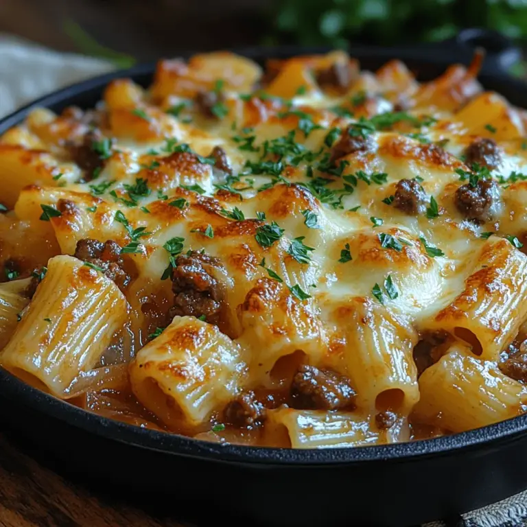 If you’re searching for a hearty meal that wraps you in warmth and comfort, look no further than the French Onion Beef Pasta Bake. This delightful dish combines the rich, savory flavors of classic French onion soup with the satisfying texture of a pasta bake, making it a go-to recipe for family dinners or cozy evenings at home. It’s a culinary fusion that captivates the palate, blending the sweetness of caramelized onions with the robust taste of ground beef and the creaminess of melted cheese.