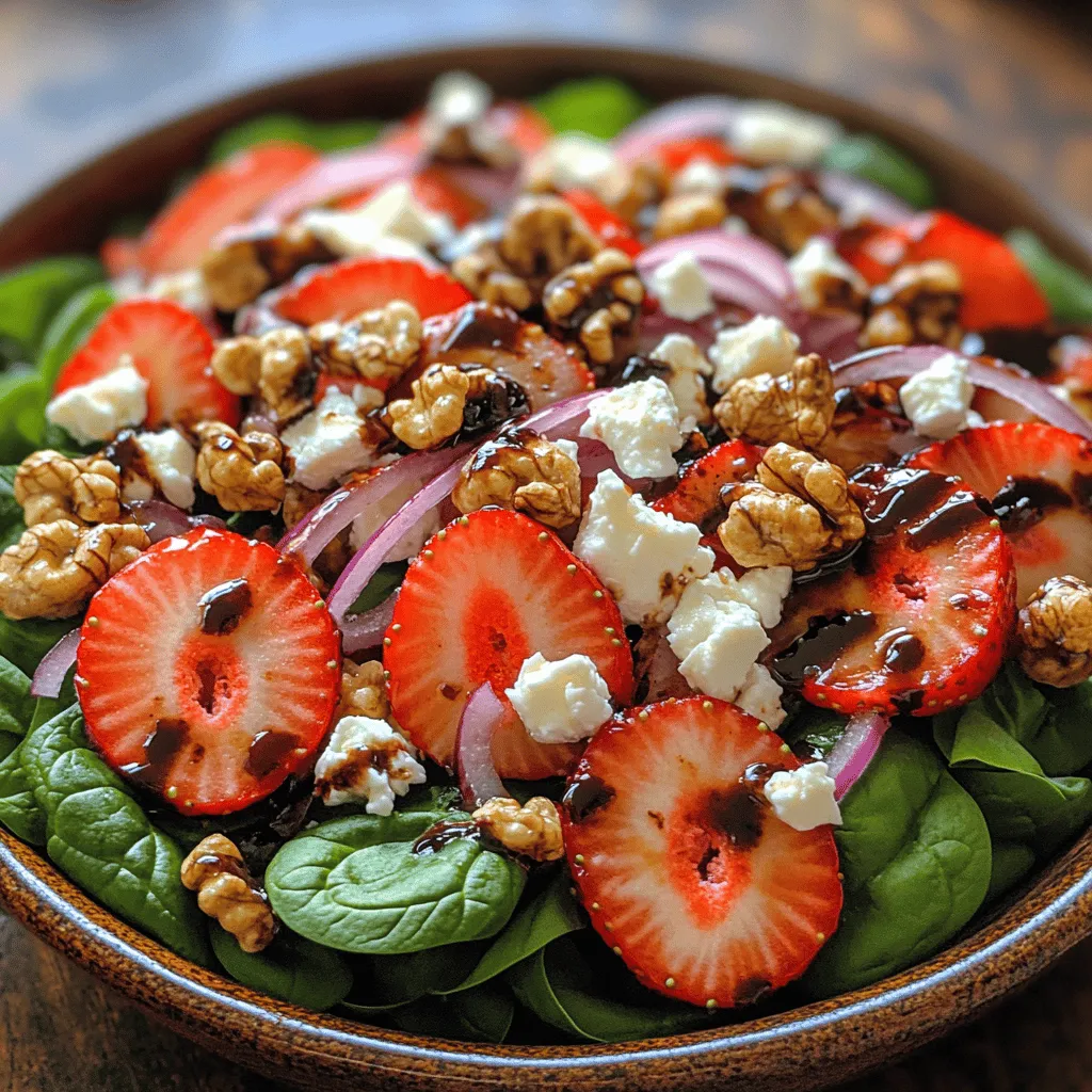 At the base of this delicious salad lies fresh baby spinach, a leafy green that serves as a nutritional powerhouse. Spinach is packed with vitamins A, C, and K, as well as iron and calcium, making it a fantastic addition to any meal. Its mild flavor and tender texture allow it to blend seamlessly with other ingredients, ensuring that it supports rather than overwhelms the dish. When selecting spinach for your salad, look for vibrant, dark green leaves that are crisp and free from any wilting or discoloration. Fresh baby spinach is a great choice for salads due to its tender leaves that provide a satisfying crunch without being too fibrous.