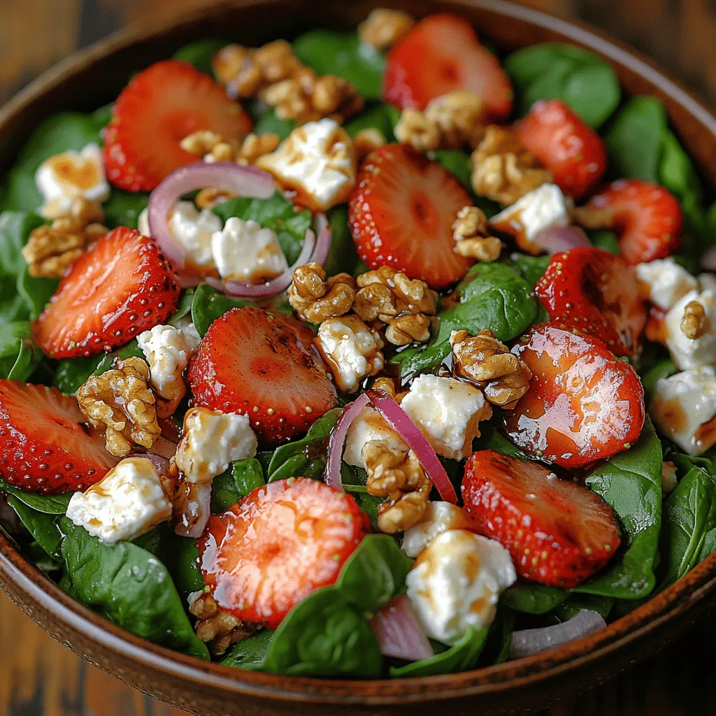 At the base of this delicious salad lies fresh baby spinach, a leafy green that serves as a nutritional powerhouse. Spinach is packed with vitamins A, C, and K, as well as iron and calcium, making it a fantastic addition to any meal. Its mild flavor and tender texture allow it to blend seamlessly with other ingredients, ensuring that it supports rather than overwhelms the dish. When selecting spinach for your salad, look for vibrant, dark green leaves that are crisp and free from any wilting or discoloration. Fresh baby spinach is a great choice for salads due to its tender leaves that provide a satisfying crunch without being too fibrous.