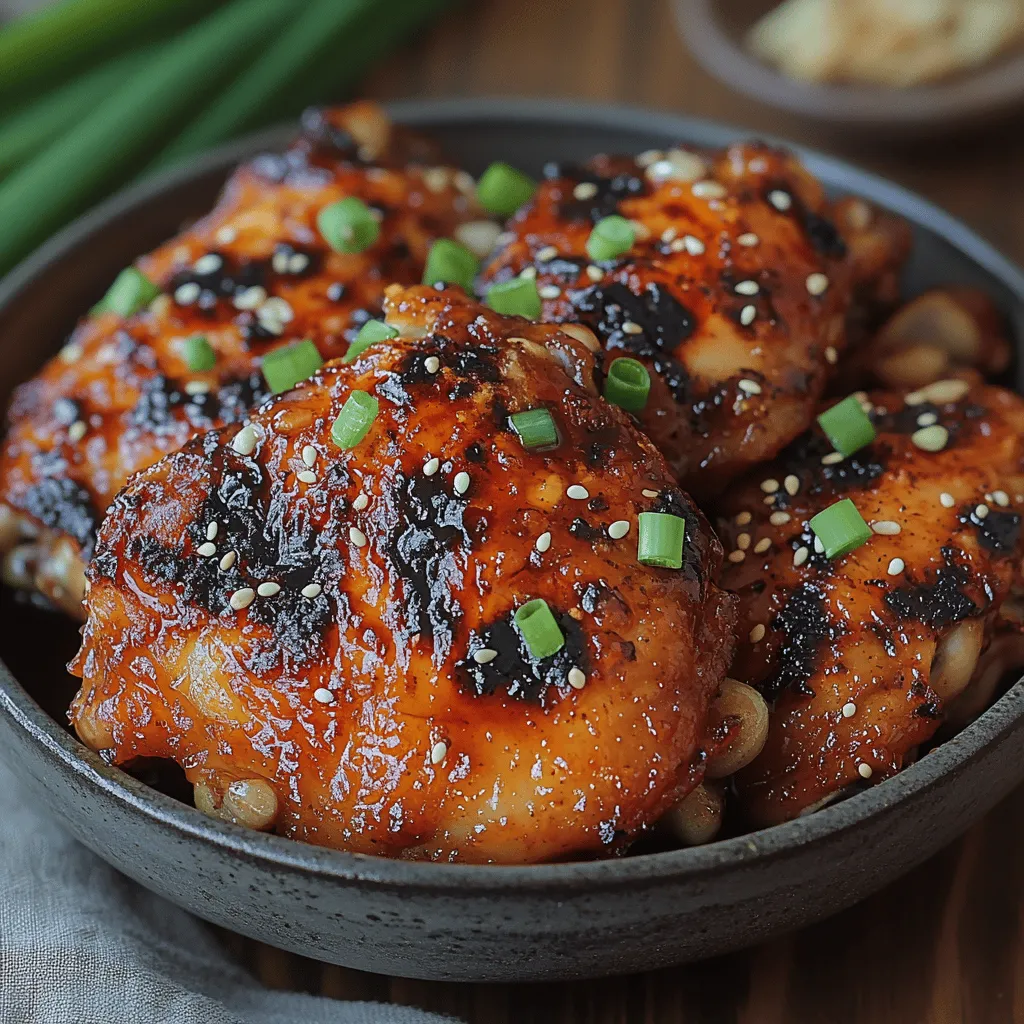 When it comes to family dinners, few dishes can compete with the delightful combination of sweet and savory flavors found in <strong>Sweet & Savory Honey Garlic Chicken Thighs</strong>. This dish not only pleases the palate but also garners rave reviews from kids and adults alike. The tender, juicy chicken thighs, glazed in a luscious honey garlic sauce, create a meal that’s both comforting and satisfying. Whether you’re hosting a weeknight dinner or preparing for a special occasion, this recipe is sure to become a staple in your culinary repertoire.” /></p>
</p>
<h3>Cooking Techniques for Perfect Chicken Thighs</h3>
</p>
<p>To achieve the perfect honey garlic chicken thighs, mastering key cooking techniques is essential. Here’s a step-by-step guide to help you through the process, ensuring succulent, flavorful chicken every time.</p>
</p>
<h4>Step-by-Step Guide to Preparing the Chicken Thighs</h4>
</p>
<p>1. <strong>Preparation</strong>: Start by patting the chicken thighs dry with paper towels. This step is crucial as it helps achieve a crispy skin during cooking. Season both sides generously with salt and pepper to enhance the flavor.</p>
</p>
<p>2. <strong>Marinating</strong>: Combine honey, minced garlic, soy sauce, apple cider vinegar, and any other spices you prefer in a bowl. Pour this marinade over the chicken thighs and let them sit for at least 30 minutes. For maximum flavor, marinate them in the refrigerator for a few hours or overnight.</p>
</p>
<p>3. <strong>Searing</strong>: Heat an oven-safe skillet over medium-high heat. Add a splash of oil, making sure it coats the bottom of the pan. When the oil is hot, carefully place the marinated chicken thighs skin-side down. Sear for about 4-5 minutes until the skin is golden brown and crispy. This step locks in the moisture and creates a beautiful texture.</p>
</p>
<p>4. <strong>Baking</strong>: Preheat your oven to 375°F (190°C). After searing, flip the chicken thighs over and transfer the skillet to the preheated oven. Bake for 25-30 minutes or until the internal temperature reaches 165°F (74°C). Baking ensures even cooking throughout the chicken, allowing the flavors from the marinade to penetrate deeply.</p>
</p>
<p>5. <strong>Broiling</strong>: For an extra touch of caramelization and crispiness, switch your oven to broil. Broil the chicken thighs for an additional 2-3 minutes, watching closely to prevent burning. This step enhances the flavors and gives the skin a delightful crunch.</p>
</p>
<h4>Recommended Kitchen Tools and Equipment</h4>
</p>
<p>To make the cooking process smoother, consider using the following kitchen tools:</p>
</p>
<p>– <strong>Oven-Safe Skillet</strong>: A cast iron or stainless-steel skillet is perfect for searing and transferring directly to the oven.</p>
<p>– <strong>Meat Thermometer</strong>: This ensures perfect doneness every time. Insert it into the thickest part of the thigh to check the temperature.</p>
<p>– <strong>Basting Brush</strong>: Use it to apply the marinade or any drippings over the chicken for extra flavor.</p>
<p>– <strong>Tongs</strong>: Ideal for flipping the chicken without piercing the skin.</p>
</p>
<h3>Serving Suggestions for Honey Garlic Chicken Thighs</h3>
</p>
<p>The sweet and savory notes of honey garlic chicken thighs pair beautifully with a variety of side dishes. Here are some suggestions to create a well-rounded meal.</p>
</p>
<h4>Suggested Side Dishes That Complement the Flavors of the Chicken</h4>
</p>
<p>– <strong>Rice Varieties</strong>: Rice is a classic pairing for chicken dishes. Here are some options:</p>
<p>– <strong>White Rice</strong>: A neutral base that absorbs the flavors of the honey garlic sauce.</p>
<p>– <strong>Brown Rice</strong>: Offers a nuttier flavor and is a healthier choice, providing more fiber.</p>
<p>– <strong>Jasmine Rice</strong>: Its fragrant aroma complements the sweetness of the honey garlic chicken.</p>
</p>
<p>– <strong>Steamed Vegetables</strong>: Opt for a mix of colorful vegetables like broccoli, carrots, and bell peppers. Steaming retains their nutrients while adding a fresh, crisp texture that balances the richness of the chicken.</p>
</p>
<p>– <strong>Quinoa or Couscous</strong>: For a trendy twist, serve the chicken over quinoa or couscous. Both grains are high in protein and make for a satisfying, nutritious option.</p>
</p>
<h4>Presentation Tips for an Appealing Dish</h4>
</p>
<p>To make your honey garlic chicken thighs visually appealing, consider the following presentation tips:</p>
</p>
<p>– <strong>Garnish</strong>: Sprinkle fresh chopped herbs like parsley or cilantro over the chicken for a pop of color and freshness.</p>
<p>– <strong>Arrange Thoughtfully</strong>: Place the chicken on a platter, surrounded by colorful steamed vegetables and a mound of rice or grains.</p>
<p>– <strong>Sauce Drizzle</strong>: Drizzle any remaining marinade over the chicken before serving to enhance the presentation and flavor.</p>
</p>
<h3>Nutritional Information and Health Benefits</h3>
</p>
<p>Understanding the nutritional content of your meal can help you make informed choices.</p>
</p>
<h4>Breakdown of the Nutritional Content Per Serving</h4>
</p>
<p>A typical serving of honey garlic chicken thighs includes:</p>
</p>
<p>– <strong>Calories</strong>: Approximately 300-350 calories</p>
<p>– <strong>Protein</strong>: 25-30 grams</p>
<p>– <strong>Fat</strong>: 15-20 grams (primarily from healthy fats)</p>
<p>– <strong>Carbohydrates</strong>: 15-20 grams (mostly from honey)</p>
<p>– <strong>Fiber</strong>: 1-2 grams (if paired with whole grains or vegetables)</p>
</p>
<p>These values may vary based on portion size and specific ingredients used.</p>
</p>
<h4>Health Benefits of Chicken Thighs Versus Other Cuts</h4>
</p>
<p>Chicken thighs are often more flavorful than chicken breasts, thanks to their higher fat content. They are a good source of protein, iron, and essential vitamins including B6 and B12. Additionally, the dark meat of chicken thighs tends to stay moist during cooking, making them less prone to drying out compared to leaner cuts.</p>
</p>
<h4>The Role of Honey and Garlic in Boosting Immunity and Overall Health</h4>
</p>
<p>Both honey and garlic offer numerous health benefits:</p>
</p>
<p>– <strong>Honey</strong>: Known for its antibacterial properties, honey can help soothe sore throats and acts as a natural sweetener, reducing the need for refined sugars. It also contains antioxidants, which may contribute to overall health.</p>
<p>– <strong>Garlic</strong>: Renowned for its immune-boosting properties, garlic is rich in allicin, a compound that may help reduce the risk of chronic diseases and support heart health.</p>
</p>
<p>Together, these ingredients not only enhance the flavor of the chicken but also contribute to a healthier meal.</p>
</p>
<h3>Conclusion</h3>
</p>
<p>The honey garlic chicken thighs recipe is a delightful combination of sweet and savory flavors that make it a standout dish for any occasion. Whether you’re preparing a casual family dinner or hosting a gathering, this easy-to-make recipe is sure to impress.</p>
</p>
<p>By mastering the cooking techniques outlined, you can achieve perfectly cooked chicken thighs every time—crispy on the outside and juicy on the inside. The suggested sides offer a balance of flavors and nutrition, making your meal both satisfying and wholesome.</p>
</p>
<p>Don’t hesitate to try this recipe for your next dinner! The versatility of honey garlic chicken thighs allows you to adapt the flavors and pairings to suit your preferences. Whether served with rice, grains, or a vibrant vegetable medley, this dish is bound to become a favorite in your household. Enjoy the process of cooking and the joy it brings to the table!</p>
</div>