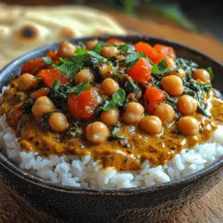 What sets Spicy Chickpea Delight apart from other chickpea recipes is its robust flavor profile. The dish layers spices—such as curry powder, cumin, and turmeric—with fresh ingredients like tomatoes and spinach, creating a delightful medley that dances on the palate. The addition of coconut milk adds a rich creaminess, balancing the spices and ensuring a smooth, luxurious texture. Each bite is a journey through different flavors, making it a compelling option for anyone looking to elevate their plant-based cooking.
