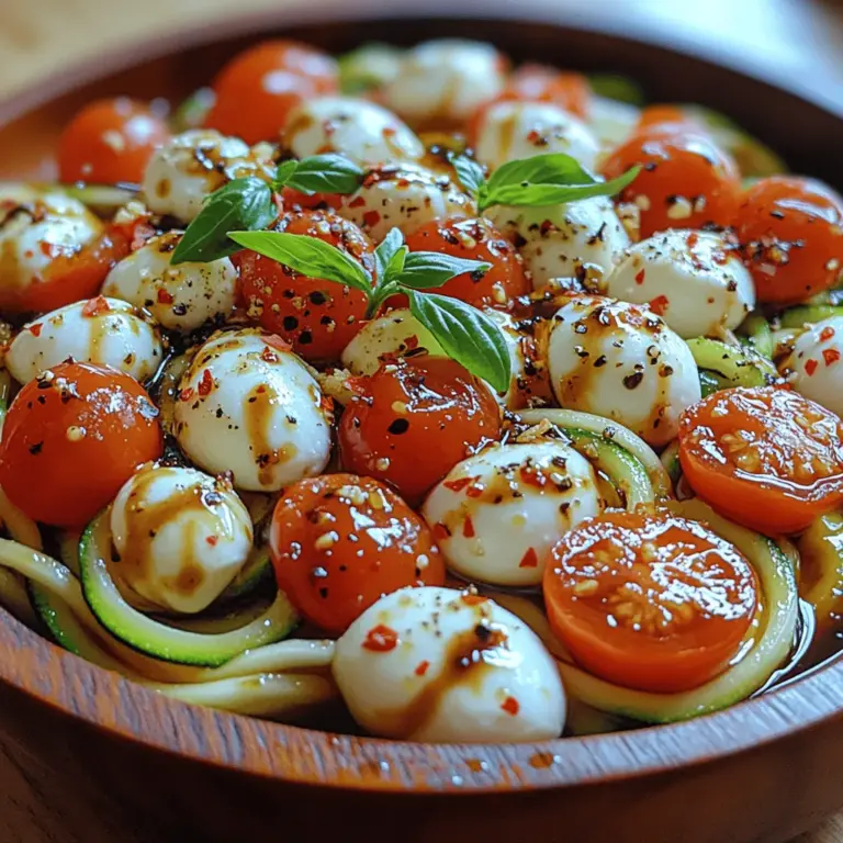 In a culinary world that is increasingly leaning toward fresh, healthy alternatives, the Zucchini Noodle Caprese Bowl shines as a vibrant and nutritious option. This delightful dish takes the classic Caprese salad—known for its fresh mozzarella, ripe tomatoes, and fragrant basil—and transforms it into a satisfying bowl meal that replaces traditional pasta with zucchini noodles. Not only does this recipe embrace the flavors of summer, but it also caters to those seeking a low-carb or gluten-free diet without sacrificing taste or texture.