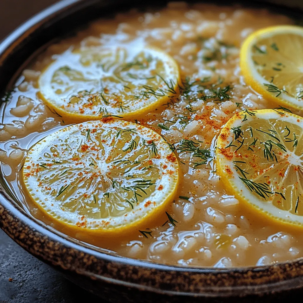 Zesty Greek Lemon Rice Soup, known as 