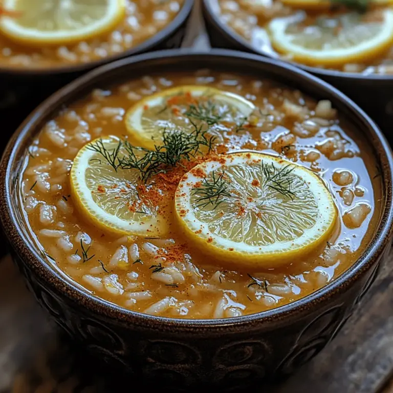 Zesty Greek Lemon Rice Soup, known as "Avgolemono," is a delightful dish that embodies the essence of Greek cuisine. This traditional soup, with its bright flavors and creamy texture, has been comforting families for generations, often served during chilly evenings or shared among loved ones during festive gatherings. The rich history of Avgolemono can be traced back to ancient Greece, where it was a staple dish, celebrated for both its nourishing qualities and its refreshing taste that beautifully balances the richness of the broth with the acidity of fresh lemons.