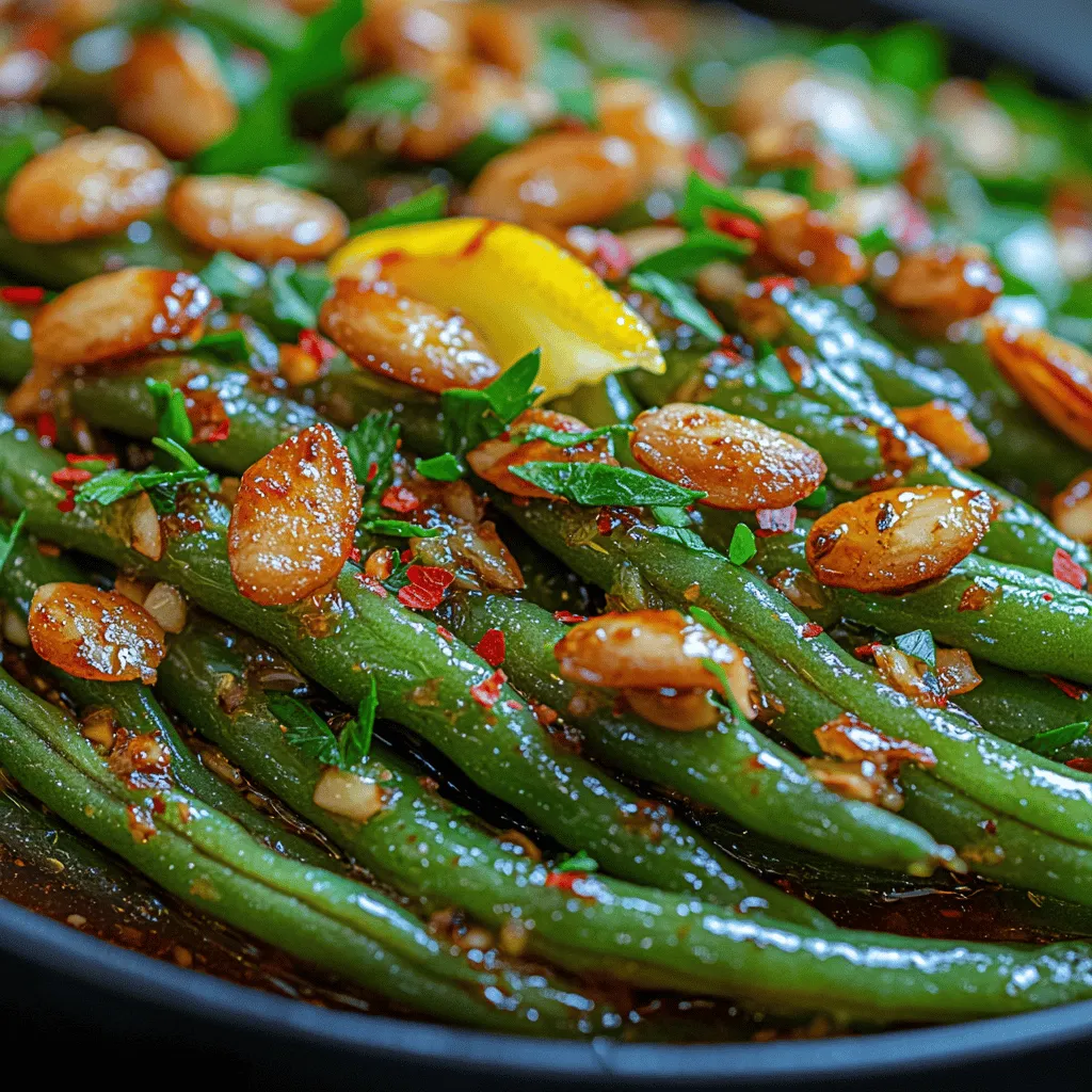 In the world of culinary delights, few dishes can match the vibrant flavors and textures found in seasonal vegetables. One such dish that stands out is <strong>Crunchy Green Beans with Almond Bliss</strong>. This recipe not only highlights the natural crispness of fresh green beans but also elevates the experience with the luxurious addition of toasted almonds and a zesty lemon finish. The resulting combination is both visually appealing and deliciously satisfying, making it an ideal accompaniment for family dinners, holiday gatherings, or simply as a healthy side dish for any occasion.” /></p>
</p>
<h3>Balancing Flavors with Salt, Pepper, and Optional Red Pepper Flakes</h3>
</p>
<p>Achieving the perfect flavor balance is essential in any dish, and Crunchy Green Beans with Almond Bliss is no exception. As you prepare your green beans, seasoning them adequately with salt and pepper will enhance their natural taste. Start by adding a pinch of salt and a few cracks of black pepper after you have sautéed the green beans for a couple of minutes. Taste and adjust as necessary; the goal is to find the right balance that complements the freshness of the beans without overpowering them.</p>
</p>
<p>For those who enjoy a touch of heat, consider adding optional red pepper flakes. This ingredient can elevate the dish by providing a subtle kick that contrasts beautifully with the crunchy almonds and zesty lemon. Sprinkle a pinch of red pepper flakes into the pan while the green beans are cooking, stirring well to distribute the heat evenly. This small addition can transform the flavor profile, making it more dynamic and exciting for your palate.</p>
</p>
<h3>Finishing Touches: Lemon and Almonds</h3>
</p>
<p>The finishing touches in this recipe are crucial for achieving a harmonious blend of flavors. The addition of lemon juice and zest brings brightness and acidity, which cuts through the richness of the almonds and adds depth to the dish. Once the green beans are perfectly tender and vibrant green, remove them from the heat and immediately squeeze fresh lemon juice over them. The citrus will not only enhance the flavor but will also brighten the color of the dish.</p>
</p>
<p>Next, gently fold in the toasted almonds. Toasting the almonds before adding them to the dish is vital as it brings out their natural oils and imparts a delightful crunch. Simply place the almonds in a dry skillet over medium heat, stirring frequently until they are golden brown and fragrant. Once toasted, let them cool slightly before folding them into the green beans. This step ensures that the almonds maintain their texture and don’t become soggy, providing a satisfying contrast to the tender beans.</p>
</p>
<h3>Plating and Serving Suggestions</h3>
</p>
<p>Creating an Appealing Presentation</p>
</p>
<p>Presentation is key when serving any dish, and Crunchy Green Beans with Almond Bliss can shine on any table with a few simple plating techniques. Start by placing the green beans in the center of a large serving platter or individual plates. Arrange them in a way that allows their vibrant green color to stand out.</p>
</p>
<p>Next, sprinkle the toasted almonds generously over the top of the green beans. The contrast between the green beans and the golden almonds not only looks appealing but also invites guests to dig in. For an additional touch of color and freshness, consider garnishing the dish with freshly chopped parsley. The bright green of the parsley enhances the visual appeal and adds a hint of herbal flavor that complements the dish beautifully.</p>
</p>
<h3>Pairing Suggestions</h3>
</p>
<p>Complementary Dishes to Serve with Crunchy Green Beans with Almond Bliss</p>
</p>
<p>This delightful side dish pairs well with a variety of main courses, making it a versatile option for any meal. Consider serving it alongside grilled chicken or fish, where the lightness of the green beans complements the protein without overwhelming the palate. For a vegetarian option, Crunchy Green Beans with Almond Bliss can be served with a hearty grain salad or roasted vegetable dish, creating a balanced, satisfying meal.</p>
</p>
<p>When planning your meal, think about incorporating flavors that enhance the overall dining experience. For instance, a lemon herb chicken or a light fish in a citrus sauce would pair wonderfully, as the flavors would harmonize with the lemon and almond notes in the green beans.</p>
</p>
<p>Wine Pairings That Enhance the Dining Experience</p>
</p>
<p>For those who enjoy wine, selecting the right varietal can elevate your meal. A crisp Sauvignon Blanc, with its zesty acidity, pairs beautifully with the brightness of the lemon and the crunch of the green beans. Alternatively, a light Pinot Grigio can complement the dish’s flavors without overshadowing them. If you prefer red wine, a light-bodied Pinot Noir can provide a lovely contrast while still being gentle enough not to overpower the dish.</p>
</p>
<h3>Health Benefits of Crunchy Green Beans with Almond Bliss</h3>
</p>
<p>Nutritional Profile of the Dish</p>
</p>
<p>Crunchy Green Beans with Almond Bliss is not only delicious but also packed with nutritional benefits. Each serving is low in calories while being rich in essential vitamins and minerals. A typical serving provides an excellent source of vitamin C, vitamin K, and dietary fiber, which are vital for maintaining a healthy diet. The almonds contribute healthy fats, protein, and additional fiber, making this dish a well-rounded choice.</p>
</p>
<p>To put it into perspective, a serving of this dish contains approximately 150 calories, 10 grams of fat (primarily healthy monounsaturated fats from almonds), and 5 grams of protein. In comparison to common side dishes like mashed potatoes or creamy casseroles, Crunchy Green Beans with Almond Bliss is a lighter, more nutritious alternative that supports a balanced dietary approach.</p>
</p>
<h3>The Importance of Including Vegetables in Your Diet</h3>
</p>
<p>Including vegetables like green beans in your daily meals is crucial for maintaining overall health. Green beans are low in calories yet high in nutrients, making them an excellent choice for weight management. They are also a great source of antioxidants, which help combat oxidative stress and inflammation in the body.</p>
</p>
<p>Moreover, the inclusion of nuts like almonds in your diet promotes heart health. Almonds are known for their ability to lower LDL cholesterol levels, reduce inflammation, and improve overall cardiovascular health. By combining these ingredients, Crunchy Green Beans with Almond Bliss not only serves as a flavorful side dish but also contributes to a heart-healthy lifestyle.</p>
</p>
<h3>Culinary Variations and Customizations</h3>
</p>
<p>Exploring Flavor Variations</p>
</p>
<p>While the classic version of Crunchy Green Beans with Almond Bliss is undeniably delicious, there are countless ways to customize this dish to suit your taste preferences. Consider adding different herbs and spices to enhance the flavor profile further. Fresh herbs such as thyme or basil can introduce a new dimension to the dish, while spices like garlic powder or onion powder can add depth and complexity.</p>
</p>
<p>You might also explore incorporating other vegetables for added nutrition and color. Carrots, bell peppers, or even asparagus can be sautéed alongside the green beans, creating a vibrant medley of flavors and textures. This not only enhances the dish visually but also increases its nutritional value.</p>
</p>
<p>Making It Vegan or Gluten-Free</p>
</p>
<p>One of the beautiful aspects of this dish is its adaptability to various dietary restrictions. To make it vegan, simply ensure that the almonds are the only source of fat used and avoid any dairy-based toppings or dressings.</p>
</p>
<p>For those with nut allergies, you can substitute almonds with pumpkin seeds or sunflower seeds, which provide a similar crunch and nutritional benefits. Additionally, if you need a gluten-free option, rest assured that this recipe is naturally gluten-free, making it suitable for those following a gluten-free diet.</p>
</p>
<h3>Conclusion</h3>
</p>
<p>Crunchy Green Beans with Almond Bliss offers a fresh and flavorful side dish that is as nutritious as it is delicious. By understanding the ingredients, mastering the preparation steps, and exploring variations, home cooks can elevate their culinary skills while providing a healthy option for their families. This recipe serves not only as a testament to the beauty of simple ingredients but also as an invitation to embrace wholesome cooking. With its delightful crunch and zesty finish, this dish is sure to become a staple in your recipe repertoire. Whether you serve it at a family dinner or a festive gathering, Crunchy Green Beans with Almond Bliss will impress your guests while nourishing their bodies, making it a true win-win in the kitchen.</p>
</div>