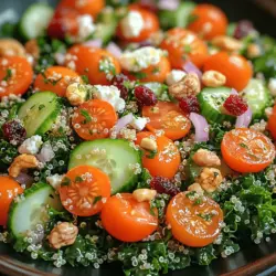 In today's fast-paced world, finding meals that are both nutritious and satisfying can be a challenge. The Vibrant Kale & Quinoa Salad Delight offers a perfect solution, providing a burst of flavor and a wealth of health benefits in every bite. This salad combines the superfood qualities of kale and quinoa with a colorful medley of fresh vegetables, all brought together by a zesty dressing. It’s not just a meal; it's a celebration of health and taste that can effortlessly fit into various dining occasions. Whether you're looking for a light lunch, a side dish for dinner, or a potluck contribution, this recipe is sure to impress both your taste buds and those of your guests.