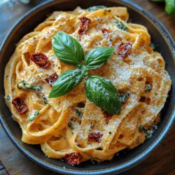When it comes to pasta, the choice of type can significantly influence the overall experience of the dish. For Creamy Sun-Dried Tomato Pasta, fettuccine is the ideal candidate. This flat, thick noodle is traditionally made from egg and flour, offering a substantial texture that holds up beautifully to rich sauces. The broad surface area of fettuccine allows the creamy sauce to cling perfectly, ensuring that every bite is a delightful mix of flavors and textures. While you can substitute with other pasta types, such as penne or linguine, fettuccine remains the classic choice for this recipe, providing an authentic Italian feel.