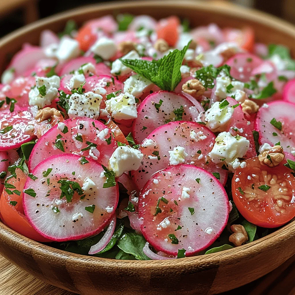 Salads are a quintessential part of any healthy diet, offering a multitude of flavors, textures, and nutritional benefits. Among the myriad of salad options available, the Refreshing Watermelon Radish Feta Salad stands out as a vibrant and delightful choice. This salad not only tantalizes the taste buds but also boasts a beautiful array of colors that can brighten up any table. The star of this dish, the watermelon radish, brings a unique flavor profile that is both crisp and mildly sweet, making it a perfect complement to the other fresh ingredients.