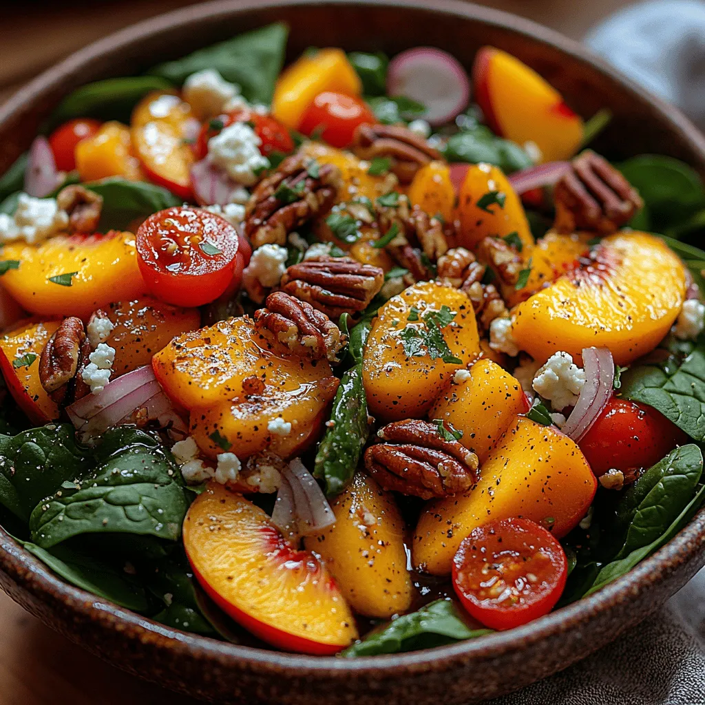 Fresh salads have long been regarded as a cornerstone of healthy eating, offering a medley of flavors, colors, and textures that not only nourish the body but also tantalize the taste buds. Among the myriad of salad options available, the Peachy Spinach Delight Salad stands out as a delightful fusion of fresh ingredients that perfectly balances sweetness, creaminess, and crunch. This salad not only satisfies your palate but also provides a wealth of health benefits, making it an ideal choice for a light lunch or a vibrant side dish.