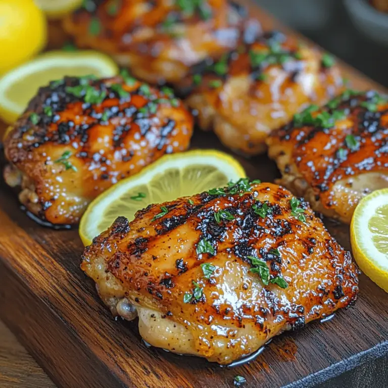 The appeal of Honey Lemon Grilled Chicken Thighs lies in its simplicity and the depth of flavor achieved through its ingredients. The marriage of honey and lemon creates a harmonious blend that enhances the natural taste of the chicken while adding a delightful glaze that caramelizes beautifully on the grill. Each bite delivers a burst of flavor, making it a go-to recipe for anyone looking to impress with minimal effort.