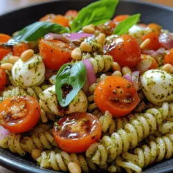 As the sun shines brighter and the days become longer, there’s nothing quite like a refreshing dish to celebrate the vibrant flavors of summer. The Caprese Pasta Salad with Basil Pesto is a delightful combination of fresh ingredients that encapsulates the essence of the season. This dish marries the sweetness of ripe cherry tomatoes, the creaminess of fresh mozzarella, and the aromatic notes of basil, all wrapped up in the comforting embrace of al dente pasta. It's not just a feast for the eyes, but also a refreshing delight for the palate, making it an ideal choice for gatherings, picnics, or even a light lunch at home.