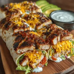 Grilled Chicken Bacon Ranch Wraps offer a delightful combination of flavors and textures that make them an irresistible choice for any meal. This easy-to-make dish is perfect for those busy weeknights when you want something quick yet satisfying, as well as for casual gatherings or picnics where you want to impress without spending hours in the kitchen. The marriage of tender, juicy grilled chicken with crispy bacon, fresh vegetables, and creamy ranch dressing wrapped in a soft tortilla creates a mouthwatering experience that is both convenient and delicious.