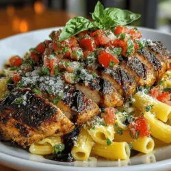 Grilled Chicken Bruschetta Pasta is a vibrant and flavorful dish that elegantly marries the freshness of traditional bruschetta with the heartiness of pasta. This Italian-inspired recipe is not only visually appealing but is also incredibly easy to prepare, making it a fantastic option for a variety of occasions—from cozy family dinners to lively gatherings with friends. The combination of succulent grilled chicken, a refreshing bruschetta topping, and comforting pasta creates a meal that is both satisfying and delightful.