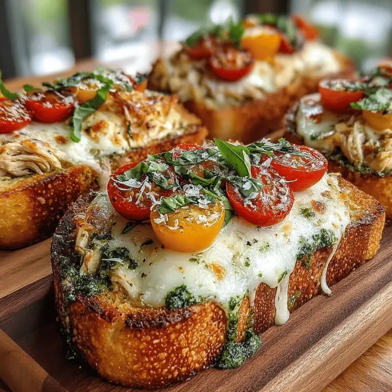 Step into a culinary adventure with our Pesto Chicken & Tomato Toast Melts, a vibrant and comforting recipe that harmoniously blends tender chicken, aromatic basil pesto, and juicy cherry tomatoes, all topped with a generous layer of melted cheese on a crusty slice of bread. This dish strikes the perfect balance between flavor and convenience, making it an excellent choice for both busy weeknight dinners and leisurely weekend lunches. With its rich combination of textures and tastes, our toast melts are not only easy to whip up but are also packed with nutrients, ensuring you enjoy a satisfying meal without the fuss. Whether you're entertaining guests or simply savoring a quiet evening at home, these toast melts are sure to impress everyone at the table.