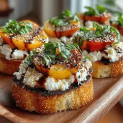 As summer unfolds, the bounty of fresh produce invites us to celebrate the season with vibrant flavors and refreshing dishes. One such delightful creation is the Peach & Ricotta Crostini, a perfect appetizer that encapsulates the essence of summer in every bite. This dish not only showcases the sweetness of ripe peaches but also combines it with the creamy richness of ricotta cheese, all layered atop a crunchy toasted baguette. The result is a harmonious blend of textures and flavors that is both satisfying and light, making it an ideal choice for warm-weather gatherings.