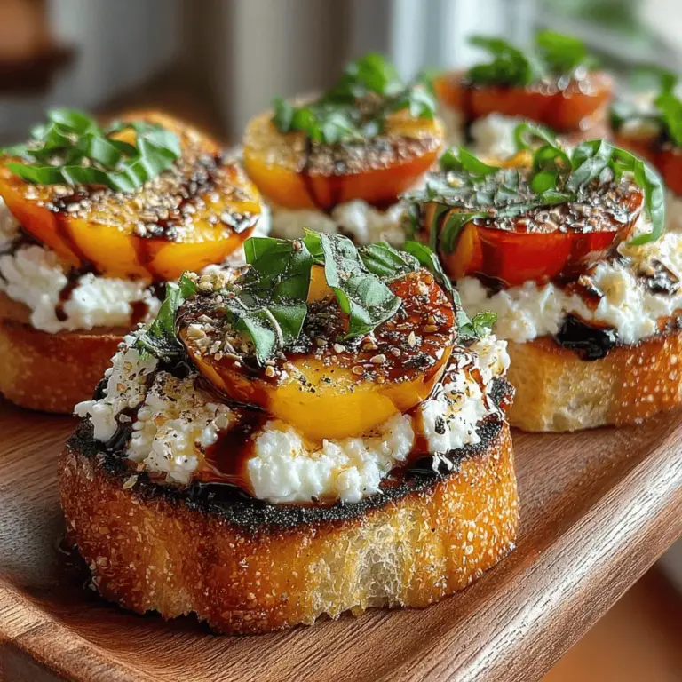 As summer unfolds, the bounty of fresh produce invites us to celebrate the season with vibrant flavors and refreshing dishes. One such delightful creation is the Peach & Ricotta Crostini, a perfect appetizer that encapsulates the essence of summer in every bite. This dish not only showcases the sweetness of ripe peaches but also combines it with the creamy richness of ricotta cheese, all layered atop a crunchy toasted baguette. The result is a harmonious blend of textures and flavors that is both satisfying and light, making it an ideal choice for warm-weather gatherings.