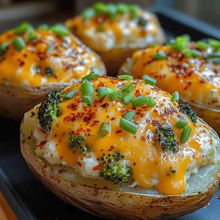 Welcome to the delightful world of Cheesy Broccoli Bliss Twice-Baked Potatoes, a dish that beautifully marries the comforting, creamy essence of baked potatoes with the vibrant, healthful goodness of fresh broccoli and the rich depth of sharp cheddar cheese. This culinary creation is not just a feast for the eyes; it’s a wholesome option that can serve as a hearty main course or a delicious side dish, making it an excellent choice for family dinners, potlucks, or meal prep.