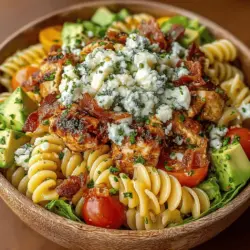 Cobb-Licious Chicken Pasta Salad is a delightful fusion of flavors and textures that brings the best of both worlds to your dining table. This dish marries the classic Cobb salad's beloved ingredients—tender chicken, crispy bacon, and creamy blue cheese—with the comforting heartiness of pasta. As pasta salads gain popularity in casual dining and gatherings, this recipe stands out for its vibrant colors, satisfying crunch, and the rich, savory taste that makes every bite a celebration.