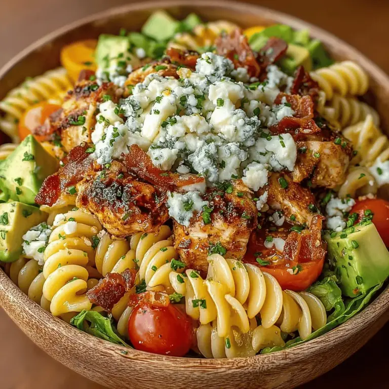 Cobb-Licious Chicken Pasta Salad is a delightful fusion of flavors and textures that brings the best of both worlds to your dining table. This dish marries the classic Cobb salad's beloved ingredients—tender chicken, crispy bacon, and creamy blue cheese—with the comforting heartiness of pasta. As pasta salads gain popularity in casual dining and gatherings, this recipe stands out for its vibrant colors, satisfying crunch, and the rich, savory taste that makes every bite a celebration.