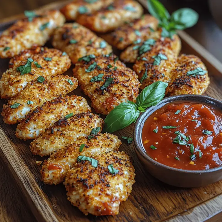 Crispy Chicken Parmesan Fingers are a delightful fusion of flavors and textures, making them a quintessential dish for any occasion. This recipe elevates the humble chicken breast into a mouthwatering finger food, perfectly suited for family dinners, game day gatherings, or simply as a satisfying snack. Imagine tender strips of chicken enveloped in a crunchy, golden-brown coating, enhanced with the savory notes of Italian seasoning and the richness of parmesan cheese. Whether you're looking to impress guests at a party or satisfy the cravings of your family, these chicken fingers are guaranteed to be a hit, appealing to both kids and adults alike.