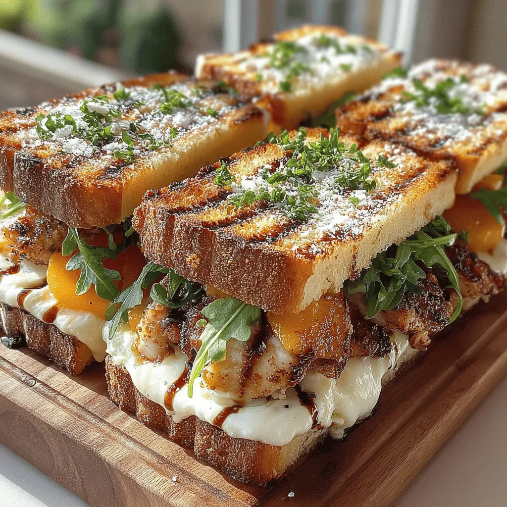 When it comes to assembling your Grilled Peach & Chicken Caprese Melts, the order of ingredients plays a crucial role in achieving balanced bites that burst with flavor. Start by laying down your grilled chicken breast as the foundation. The savory, juicy chicken not only provides a hearty base but also acts as a canvas for the fresh ingredients that will follow.
