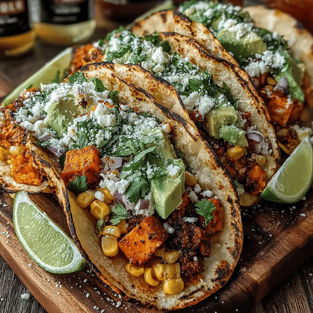Sweet Potato & Corn Tacos are a vibrant and flavorful dish that seamlessly combines the earthy sweetness of roasted sweet potatoes with the crisp, comforting texture of corn. This recipe stands out not only for its delicious taste but also for its nutritional benefits, making it an ideal choice for anyone seeking a wholesome vegetarian meal. Whether you're looking for a quick weeknight dinner or a festive addition to your gathering, these tacos can effortlessly elevate any occasion.