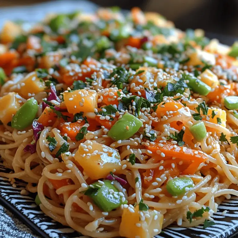 Crunchy Sesame Noodle Slaw is a vibrant and delicious dish that combines the best of both flavor and texture, making it an appealing choice for various occasions. Whether served as an appetizer, a side dish, or even a main course, this slaw is sure to impress with its colorful presentation and satisfying crunch. The combination of noodles, crisp vegetables, and a rich sesame dressing creates a dish that not only pleases the palate but also nourishes the body.