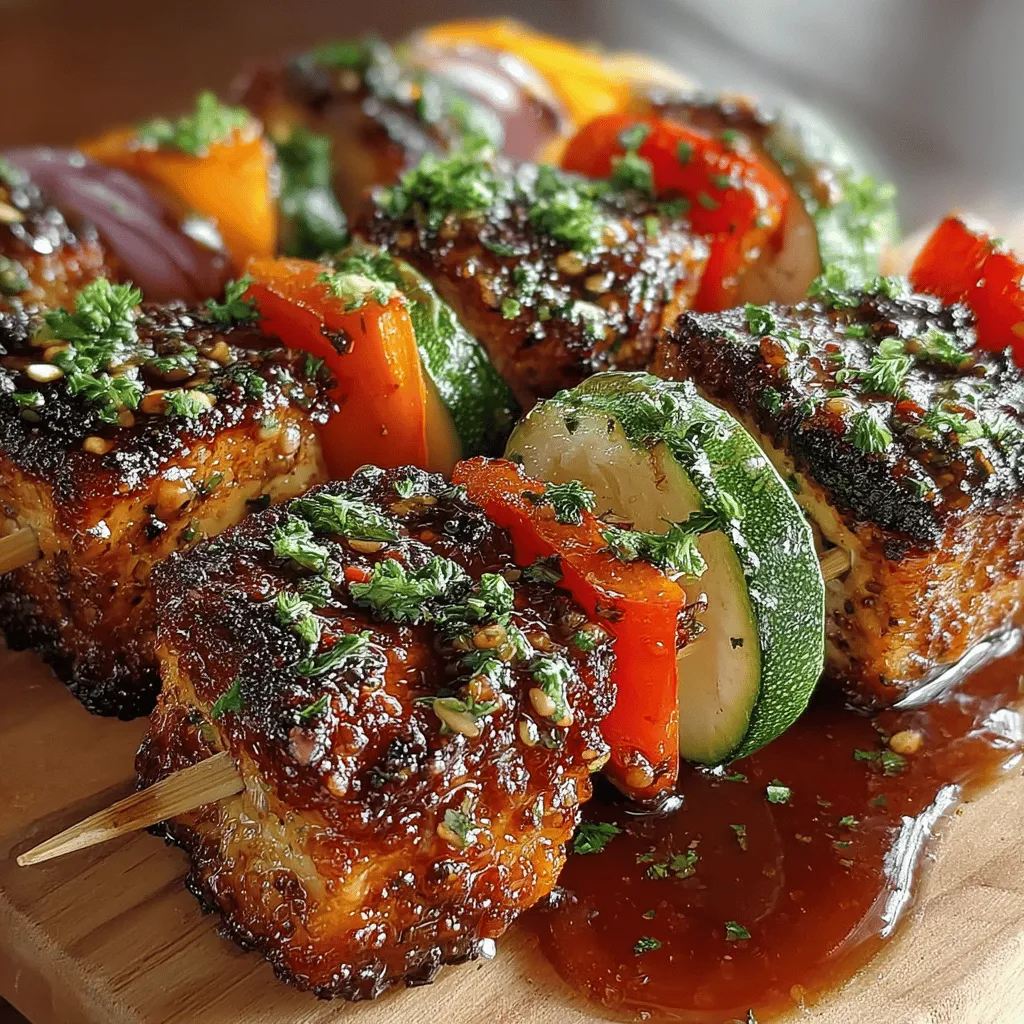 <strong>Introduction</strong>” /></p>
</p>
<h2>Marinating for Maximum Flavor</h2>
</p>
<p>To achieve a mouthwatering depth of flavor in your Chili Garlic Grilled Tofu Skewers, marinating the tofu is essential. Allowing the tofu to soak in the marinade for at least 30 minutes, and ideally up to 4 hours in the refrigerator, enables it to absorb the spicy, garlicky flavors deeply. The longer the tofu marinates, the more robust its flavor profile will be, resulting in skewers that are not only delicious but also packed with a punch of spice.</p>
</p>
<h2>Prepping the Vegetables</h2>
</p>
<p>Selecting the right vegetables is key to enhancing the taste and texture of your skewers. Here are some vegetables that work beautifully with grilled tofu:</p>
</p>
<p>– <strong>Bell Peppers</strong>: They add sweetness and vibrant color. Choose a mix of red, yellow, and green for a visually appealing skewers.</p>
<p>– <strong>Zucchini</strong>: This vegetable has a mild flavor that complements the spiciness of the tofu. Cut it into thick rounds to ensure it holds its shape during grilling.</p>
<p>– <strong>Red Onion</strong>: A great addition for its sharp flavor, which mellows and sweetens when grilled. Cut the onion into wedges for easy handling.</p>
<p>– <strong>Cherry Tomatoes</strong>: These provide bursts of juiciness and sweetness. Simply skewer them whole for convenience.</p>
<p>– <strong>Mushrooms</strong>: Their earthy flavor pairs well with the chili garlic marinade. Use whole button or cremini mushrooms for best results.</p>
</p>
<h3>Ideal Cutting Sizes</h3>
</p>
<p>When preparing vegetables for skewering, uniform size is crucial. Aim for pieces that are about 1 to 1.5 inches in size, which facilitates even cooking and ensures that all ingredients reach their optimal doneness simultaneously. This consistency not only enhances the dish’s presentation but also improves the overall eating experience, allowing for balanced bites of tofu and vegetables.</p>
</p>
<h2>Assembling the Skewers</h2>
</p>
<p>Once the tofu has marinated and the vegetables are prepped, it’s time to assemble the skewers. Here’s how to do it effectively:</p>
</p>
<p>1. <strong>Choose Your Skewers</strong>: Use either metal or soaked wooden skewers. Soaking wooden skewers in water for about 30 minutes before grilling prevents them from burning on the grill.</p>
</p>
<p>2. <strong>Arrange Ingredients</strong>: Start with a piece of marinated tofu, followed by your choice of vegetables. Alternate between tofu and vegetables to create a visually appealing and colorful skewer. For example, a skewer could start with a piece of tofu, followed by a bell pepper chunk, then a mushroom, followed by a cherry tomato, and another tofu piece at the end.</p>
</p>
<p>3. <strong>Leave Space for Handling</strong>: It’s important to leave about an inch of space at both ends of the skewer. This space allows for easier handling when flipping the skewers on the grill and ensures your fingers don’t get burned.</p>
</p>
<p>4. <strong>Consistency is Key</strong>: When assembling, make sure the pieces are snug but not overcrowded. This allows for even heat distribution while grilling and ensures that each component receives the proper char.</p>
</p>
<h2>Grilling Techniques and Tips</h2>
</p>
<p>Grilling your Chili Garlic Grilled Tofu Skewers is a straightforward process if you keep a few key techniques in mind:</p>
</p>
<h3>Preheat Your Grill</h3>
</p>
<p>Preheat your grill to medium-high heat, around 400-450°F (204-232°C). This temperature is ideal for achieving a nice char without burning the ingredients.</p>
</p>
<h3>Cooking Time and Temperature Control</h3>
</p>
<p>Once your grill is ready, place the skewers directly on the grill grates. Grill for about 10-15 minutes, turning them every 2-3 minutes to ensure even cooking and to achieve a nice char all around. Keep an eye on the skewers to prevent overcooking. The tofu should be golden and slightly crispy, while the vegetables should be tender yet retain some crunch.</p>
</p>
<h3>Achieving the Perfect Char</h3>
</p>
<p>To get that coveted char, be patient. Avoid moving the skewers too frequently. Allow them to sit on the grill for a few moments before flipping them. If you find the skewers are browning too quickly, move them to a cooler section of the grill or reduce the heat slightly.</p>
</p>
<h3>Monitoring for Doneness</h3>
</p>
<p>To check for doneness, look for a golden-brown color on the tofu and vegetables. The tofu should be firm to the touch and the vegetables should be tender. If you encounter any flare-ups from dripping marinade, temporarily remove the skewers from the grill until the flames subside.</p>
</p>
<h2>Serving Suggestions</h2>
</p>
<p>The Chili Garlic Grilled Tofu Skewers are versatile and can be served in various ways:</p>
</p>
<p>1. <strong>Garnishes</strong>: Enhance the presentation and flavor with fresh garnishes. Chopped cilantro or green onions add a pop of color and a fresh taste that complements the spicy skewers beautifully.</p>
</p>
<p>2. <strong>Side Dishes</strong>: Pair your skewers with sides that balance the heat and provide texture. Consider serving with:</p>
<p>– <strong>Steamed Rice</strong>: A classic choice, jasmine or basmati rice soaks up the flavors.</p>
<p>– <strong>Quinoa Salad</strong>: A nutritious option that adds a nutty flavor and additional protein.</p>
<p>– <strong>Grilled Corn on the Cob</strong>: The sweetness of corn contrasts perfectly with the spicy skewers.</p>
<p>– <strong>Dipping Sauces</strong>: A cool yogurt sauce, tahini dressing, or extra chili garlic sauce can enhance the meal and provide a refreshing contrast to the spice.</p>
</p>
<h2>Nutritional Information</h2>
</p>
<p>These Chili Garlic Grilled Tofu Skewers are not only delicious but also packed with nutrition. Each serving contains approximately:</p>
</p>
<p>– <strong>Calories</strong>: 250-300, depending on the quantity of tofu and vegetables used.</p>
<p>– <strong>Protein</strong>: 15-20 grams, thanks to the tofu, making it a great plant-based protein source.</p>
<p>– <strong>Vitamins</strong>: Rich in vitamins C and A from the vegetables, particularly bell peppers and tomatoes.</p>
<p>– <strong>Minerals</strong>: Contains iron and calcium, especially if using fortified tofu, providing additional health benefits.</p>
</p>
<p>This dish is an excellent option for anyone looking to enjoy a healthy meal that is rich in flavor and nutrients while being suitable for vegan and vegetarian diets.</p>
</p>
<h2>Conclusion</h2>
</p>
<p>Chili Garlic Grilled Tofu Skewers are the perfect blend of spicy, savory, and satisfying. This recipe is not only easy to make but also versatile, catering to a variety of dietary preferences. Whether you’re hosting a summer barbecue or simply looking for a delicious weeknight dinner, these skewers are sure to impress. The combination of marinated tofu and colorful vegetables creates a visually appealing and tasty dish that the whole family will enjoy.</p>
</p>
<p>Don’t hesitate to try this recipe and savor a meal that is both wholesome and bursting with flavor. With the right techniques and a bit of creativity, you’ll master these skewers and have a go-to recipe that will keep your taste buds excited!</p>
</div>