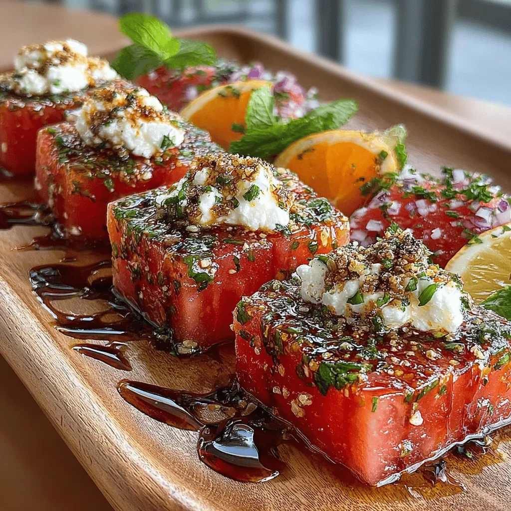 Imagine a dish that embodies the essence of summer in every bite—a harmonious blend of sweetness, creaminess, and freshness. Enter <strong>Watermelon Basil Feta Bites</strong>, a delightful appetizer that has quickly become a favorite among food enthusiasts and health-conscious eaters alike. This enticing recipe showcases the juicy goodness of seedless watermelon, the tangy richness of crumbled feta cheese, and the aromatic flair of fresh basil. Perfect for warm weather gatherings, picnics, or simply as a light snack, these bites are not just visually stunning but also incredibly easy to prepare.” /></p>
</p>
<h2>Seasoning for Perfection: An Essential Step</h2>
</p>
<p>When it comes to enhancing the flavors of your Watermelon Basil Feta Bites, seasoning is crucial. A sprinkle of high-quality sea salt and freshly cracked black pepper can elevate the taste profile of your dish. Sea salt not only enhances the natural sweetness of the watermelon but also complements the creamy feta cheese, creating a harmonious blend of flavors. Black pepper adds a subtle heat that balances the refreshing notes of the basil and watermelon.</p>
</p>
<p>As you prepare your bites, don’t shy away from tasting as you go. After assembling a few pieces, take a moment to sample them. You might find that a little extra salt or a dash more pepper could take your creation to the next level. Remember, seasoning is subjective; it’s all about personal preference. Adjust to your liking to ensure every bite is bursting with flavor.</p>
</p>
<h2>Assembling the Bites: A Creative Touch</h2>
</p>
<p>Assembling your Watermelon Basil Feta Bites can be as creative as you want it to be. Using skewers or toothpicks not only makes for an easy serving method but also adds a visually appealing touch to your dish. Start by cutting your watermelon into bite-sized cubes, about 1 inch in size. Then, stack your ingredients on the skewer in a pattern that pleases the eye: a cube of watermelon, followed by a basil leaf, and a piece of feta cheese.</p>
</p>
<p>For a twist on the classic assembly, consider layering your ingredients differently. You might alternate between watermelon and feta, or even add a slice of cucumber or a cherry tomato for added color and flavor. This variation not only enhances the presentation but also introduces new textures and tastes, making each bite unique. Furthermore, using longer skewers can create a stunning centerpiece for your table, while shorter toothpicks are perfect for casual gatherings or picnics.</p>
</p>
<h2>Chilling and Serving: Optimal Enjoyment</h2>
</p>
<p>To truly enjoy the refreshing essence of your Watermelon Basil Feta Bites, chilling them before serving is highly recommended. Placing your assembled bites in the refrigerator for at least 30 minutes allows the flavors to meld beautifully. This chilling period not only enhances the aromatic qualities of the basil but also ensures the bites are cool and refreshing, perfect for warm days.</p>
</p>
<p>When it comes to serving, consider presenting your bites on a beautiful platter garnished with additional basil leaves or a drizzle of balsamic glaze for an artistic touch. For added flair, you can create a “watermelon boat” by hollowing out a small watermelon and using it as a serving bowl for your bites. This eye-catching presentation will surely impress your guests.</p>
</p>
<p>These bites can also be paired with a refreshing drink, such as iced tea or a light white wine, to create a delightful summer experience. Whether you’re hosting a barbecue, a picnic, or a formal dinner party, these Watermelon Basil Feta Bites are a crowd-pleaser that will leave a lasting impression.</p>
</p>
<h2>Nutritional Benefits of Watermelon Basil Feta Bites</h2>
</p>
<h3>Highlighting the Health Benefits</h3>
</p>
<p>One of the most appealing aspects of Watermelon Basil Feta Bites is their nutritional profile. Each key ingredient brings its own health benefits to the table:</p>
</p>
<p>– <strong>Watermelon</strong>: This hydrating fruit is rich in vitamins A and C, which support skin health and boost the immune system. Watermelon is also low in calories, making it an excellent choice for those watching their weight.</p>
</p>
<p>– <strong>Basil</strong>: Known for its anti-inflammatory properties, basil is packed with antioxidants that can help combat oxidative stress. Additionally, it contains essential oils that may improve digestion and promote heart health.</p>
</p>
<p>– <strong>Feta Cheese</strong>: While feta adds a creamy texture and tangy flavor, it also contributes calcium and protein, essential for strong bones and muscle function. Opting for a reduced-fat version can further lower the calorie count without sacrificing taste.</p>
</p>
<p>This dish fits seamlessly into various dietary lifestyles, including vegetarian and low-calorie diets, making it a versatile choice for anyone looking to enjoy a healthy snack or appetizer.</p>
</p>
<h3>Portion Control and Serving Size</h3>
</p>
<p>When it comes to serving size, moderation is key. Typically, three to four bites per person make for a generous serving, especially when paired with other appetizers. These bites can be enjoyed as a light snack or as part of a balanced meal, fitting perfectly into a summer lunch or as an accompaniment to grilled meats and salads.</p>
</p>
<p>For those monitoring their caloric intake, these bites are an ideal option. With their low calorie count and high nutrient density, you can indulge in a few without the guilt. Plus, the refreshing nature of watermelon makes it a perfect snack to satisfy cravings on a hot day.</p>
</p>
<h2>Creative Variations and Serving Suggestions</h2>
</p>
<h3>Exploring Flavor Combinations</h3>
</p>
<p>While the classic Watermelon Basil Feta Bites are already a delight, there are plenty of creative variations to explore. Here are a few ideas to inspire your next culinary adventure:</p>
</p>
<p>– <strong>Cucumber Addition</strong>: Incorporate slices of cucumber for an extra crunch that pairs beautifully with the sweetness of watermelon and the creaminess of feta.</p>
</p>
<p>– <strong>Mint Infusion</strong>: For an additional refreshing element, try adding fresh mint leaves alongside the basil. The mint will add a unique flavor twist that complements the other ingredients.</p>
</p>
<p>– <strong>Different Cheeses</strong>: Experiment with different types of cheese, such as goat cheese or mozzarella, for varied textures and flavors. Each cheese brings its own character, allowing you to create a completely new appetizer.</p>
</p>
<p>– <strong>Drizzles and Dips</strong>: Enhance your bites with a drizzle of honey or a balsamic reduction for a sweet contrast to the savory feta. Alternatively, serve them with a yogurt dip or a herb-infused olive oil for added depth.</p>
</p>
<h3>Serving Suggestions for Different Occasions</h3>
</p>
<p>The versatility of Watermelon Basil Feta Bites makes them suitable for a range of occasions. Here are some serving suggestions tailored to various gatherings:</p>
</p>
<p>– <strong>Casual Gatherings</strong>: For picnics or informal get-togethers, serve the bites on a rustic wooden platter. Pair them with light beverages like lemonade or sparkling water for a refreshing summer vibe.</p>
</p>
<p>– <strong>Elegant Dinner Parties</strong>: Create a sophisticated appetizer display by arranging the bites on a tiered serving stand. Consider pairing them with a crisp white wine or a light cocktail to enhance the dining experience.</p>
</p>
<p>– <strong>Barbecues</strong>: These bites are a fantastic addition to any barbecue spread. They provide a refreshing counterbalance to grilled meats and heavy sides, making them a must-have for your summer cookouts.</p>
</p>
<p>No matter the occasion, these Watermelon Basil Feta Bites are sure to impress and satisfy your guests.</p>
</p>
<h2>Conclusion: Embracing Freshness with Watermelon Basil Feta Bites</h2>
</p>
<p>In conclusion, Watermelon Basil Feta Bites encapsulate the essence of summer—bright, refreshing, and bursting with flavor. This simple yet versatile recipe is perfect for anyone looking to impress their guests or indulge in a nutritious snack. With the ability to customize the bites to suit any occasion, you can let your creativity shine in the kitchen.</p>
</p>
<p>Embrace the freshness of seasonal ingredients, and enjoy the delightful burst of flavors from the watermelon, basil, and feta. Whether served at a casual gathering or an elegant dinner party, these bites are sure to become a favorite. So gather your ingredients, invite some friends, and enjoy the art of creating these delicious Watermelon Basil Feta Bites!</p>
</div>