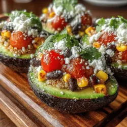 When it comes to the culinary world, presentation is just as important as flavor. Fresh herbs like cilantro or parsley play a crucial role in elevating both the aesthetics and taste of your dishes. For our Avocado Delight Boats, a sprinkle of chopped cilantro or parsley not only adds a vibrant splash of color but also infuses a refreshing flavor that complements the creamy avocado and the savory filling. These herbs are rich in antioxidants and can enhance the overall health benefits of your meal, making them an ideal garnish to include.