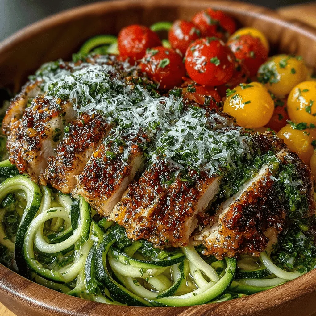 When it comes to giving your Lemon Garlic Chicken Zoodle Bowls that final touch, fresh parsley and Parmesan cheese are the perfect garnishes. Not only do they enhance the dish's flavor profile, but they also add a pop of color that makes the presentation visually appealing. Fresh parsley brings a hint of earthiness and brightens up the overall taste, while grated Parmesan adds a savory, nutty richness.