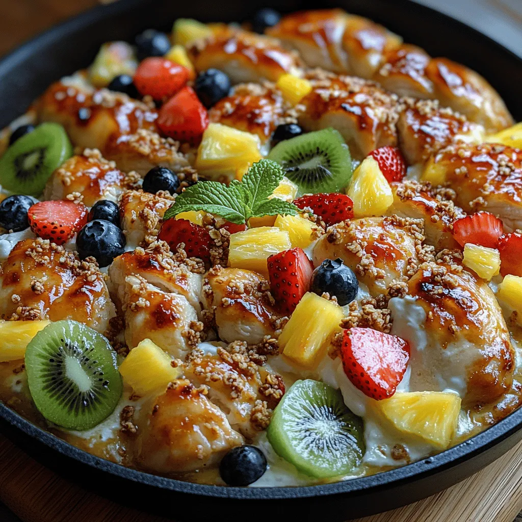 If you're looking for a dish that combines savory and sweet in a delightful way, the Tropical Delight Fruit Pizza Chicken Skillet is a perfect choice. This innovative recipe marries tender chicken with a vibrant array of fresh fruits, creating a colorful, flavorful meal that is sure to impress. Ideal for family gatherings or casual get-togethers, this dish not only showcases a stunning presentation but also offers ease of preparation, making it a go-to option for busy cooks who want to impress.
