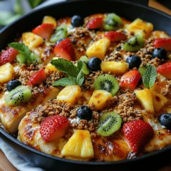 If you're looking for a dish that combines savory and sweet in a delightful way, the Tropical Delight Fruit Pizza Chicken Skillet is a perfect choice. This innovative recipe marries tender chicken with a vibrant array of fresh fruits, creating a colorful, flavorful meal that is sure to impress. Ideal for family gatherings or casual get-togethers, this dish not only showcases a stunning presentation but also offers ease of preparation, making it a go-to option for busy cooks who want to impress.