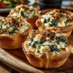 Spinach artichoke dip has long been a favorite at gatherings, known for its creamy texture and vibrant flavor that appeals to a wide range of palates. Whether served with crispy tortilla chips, warm bread, or fresh vegetables, this classic dip has secured its place as a versatile appetizer that can elevate any occasion. However, if you're looking to bring a new twist to this beloved dish, the Mini Spinach Artichoke Crescent Cups are the perfect solution. These delightful bite-sized treats combine the rich flavors of spinach and artichoke dip with the flaky, buttery goodness of crescent roll dough, creating an easy and crowd-pleasing appetizer that is sure to impress.